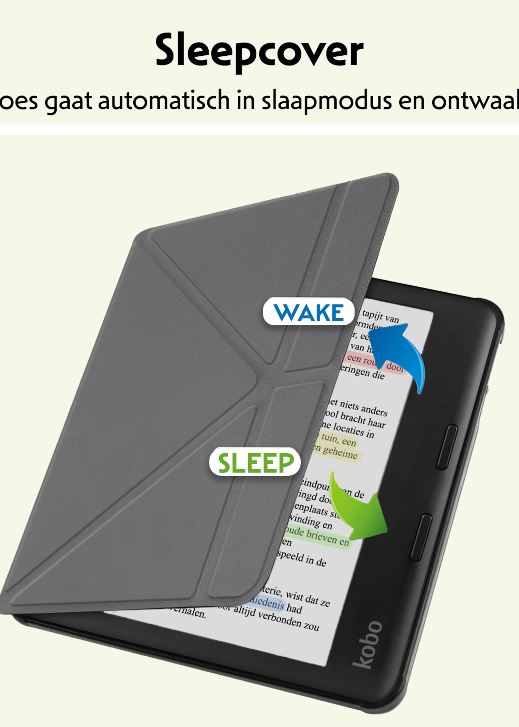 LUQ Hoesje Geschikt voor Kobo Libra Colour Hoes Bescherm Hoesje Case Trifold - Grijs