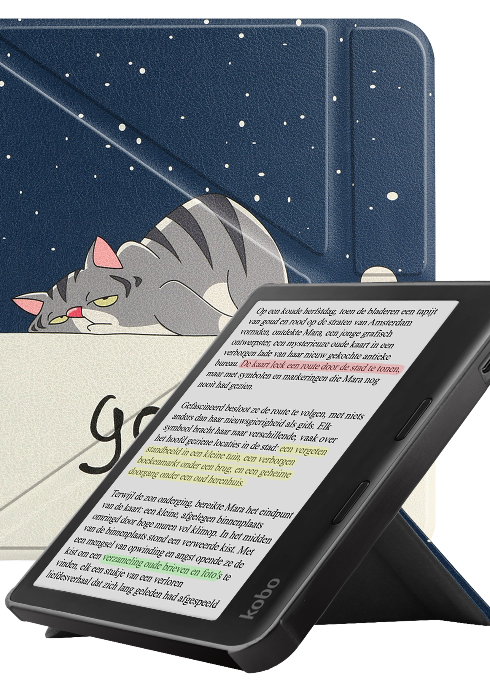 LUQ Hoesje Geschikt voor Kobo Libra Colour Hoes Bescherm Hoesje Case Trifold - Kat