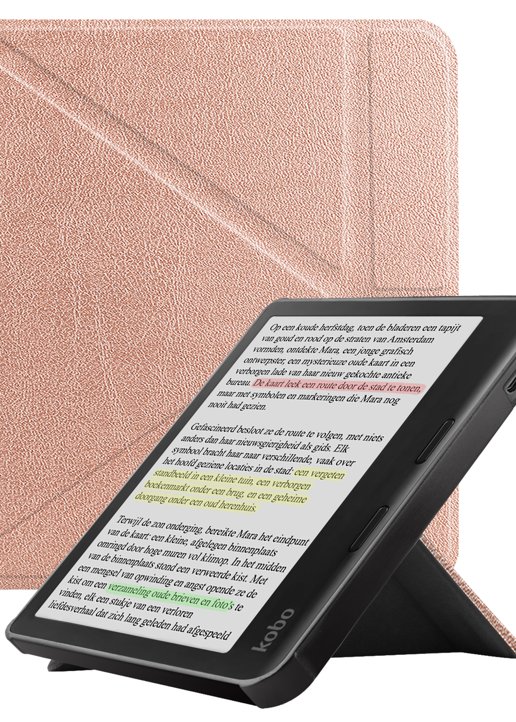 LUQ Hoesje Geschikt voor Kobo Libra Colour Hoes Bescherm Hoesje Case Trifold - Rosé Goud