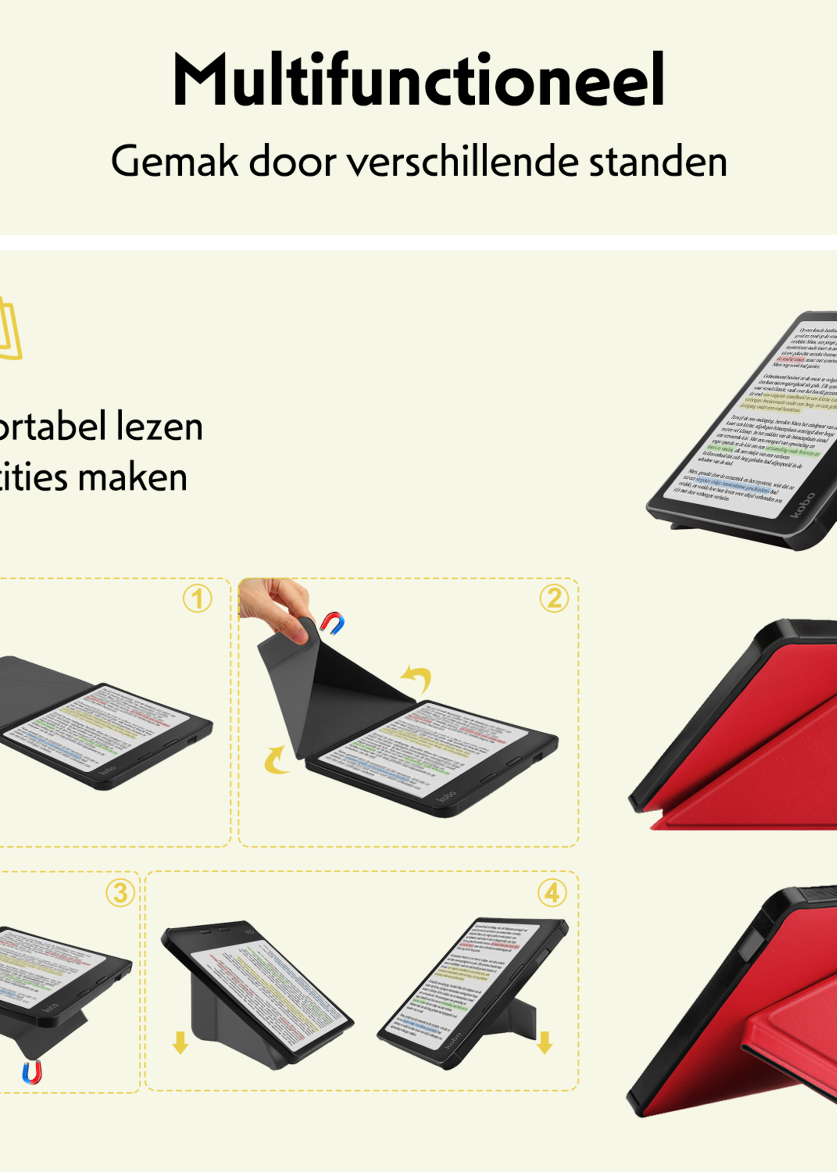 LUQ Hoesje Geschikt voor Kobo Libra Colour Hoes Bescherm Hoesje Case Trifold - Rood