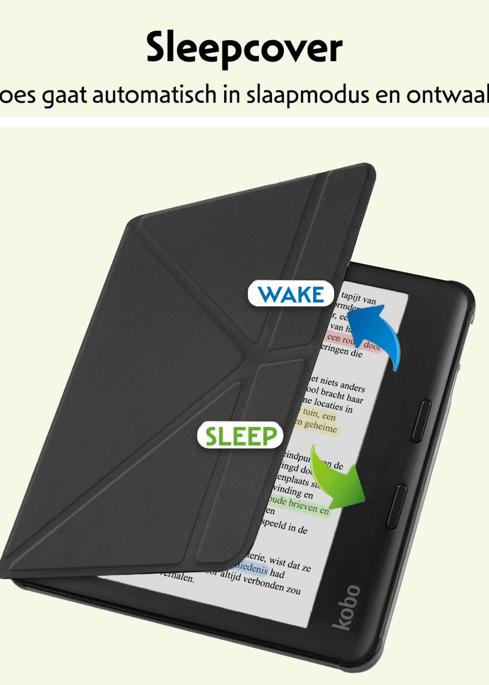 LUQ Hoesje Geschikt voor Kobo Libra Colour Hoes Bescherm Hoesje Case Trifold - Zwart