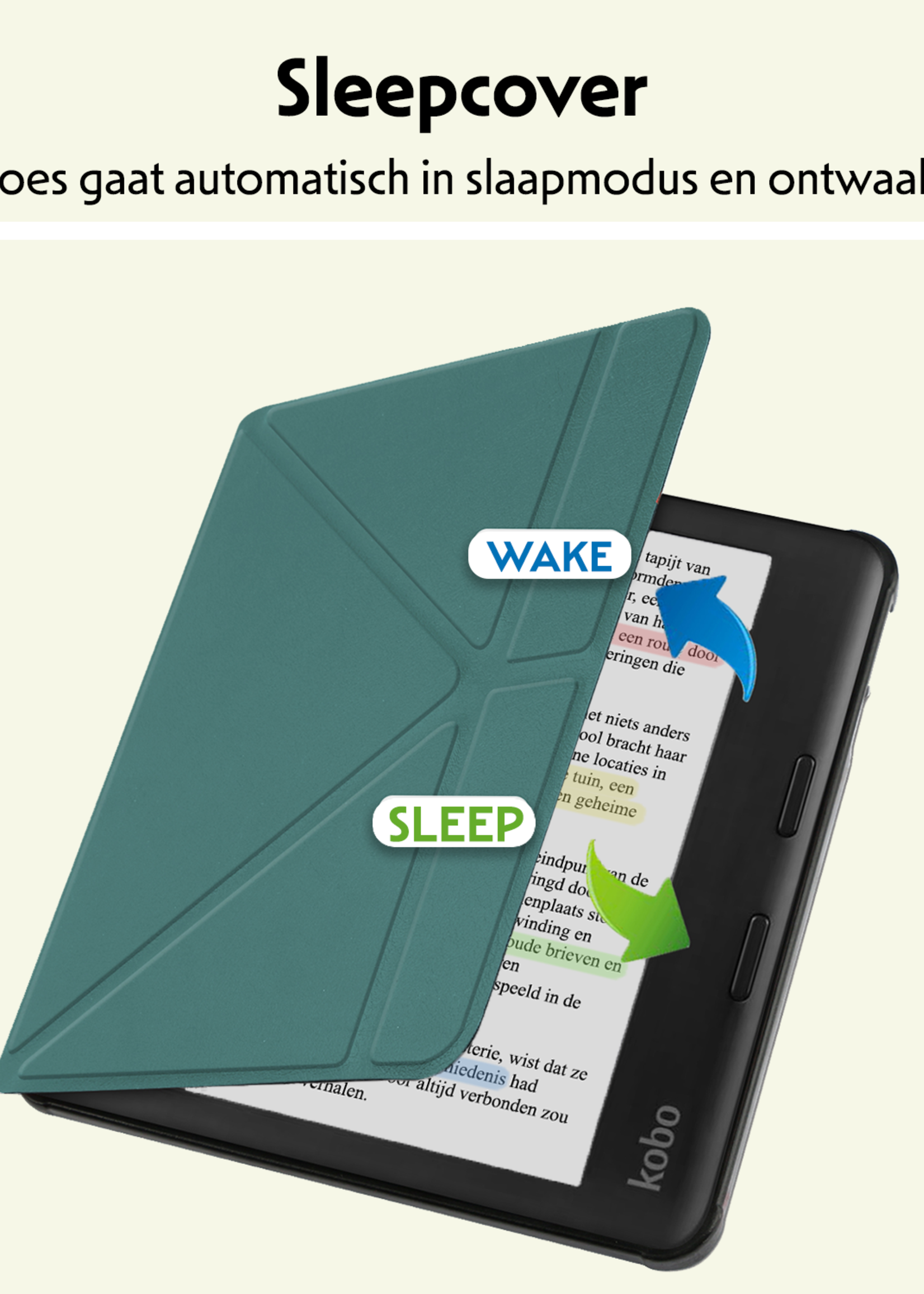 LUQ Hoesje Geschikt voor Kobo Libra Colour Hoes Bescherm Hoesje Case Trifold Met Screenprotector - Donkergroen