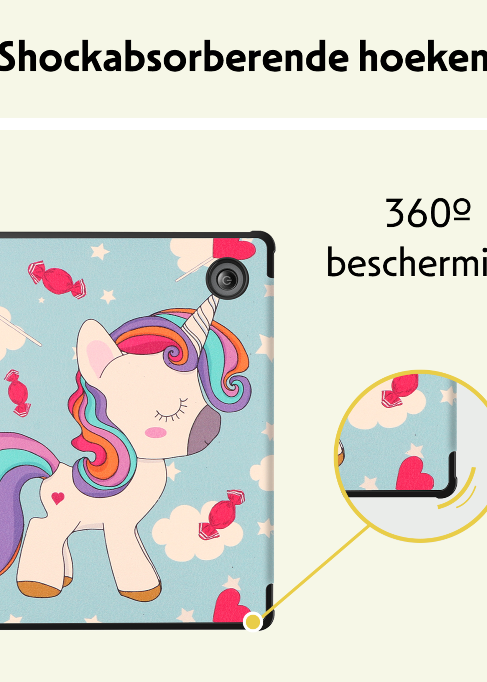 LUQ Hoesje Geschikt voor Kobo Libra Colour Hoes Bescherm Hoesje Case Trifold Met Screenprotector - Eenhoorn