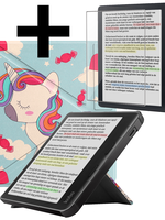 LUQ LUQ Kobo Libra Colour Hoesje Trifold Met Screenprotector - Eenhoorn