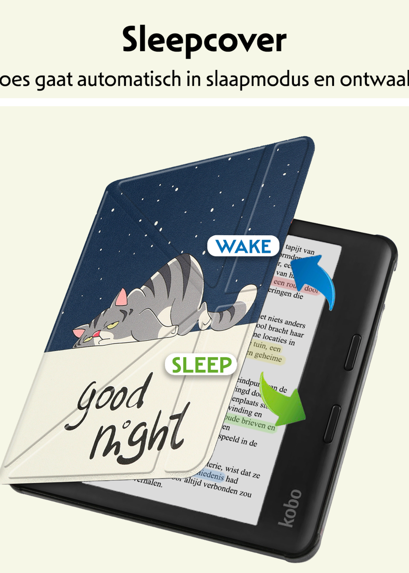LUQ Hoesje Geschikt voor Kobo Libra Colour Hoes Bescherm Hoesje Case Trifold Met Screenprotector - Kat