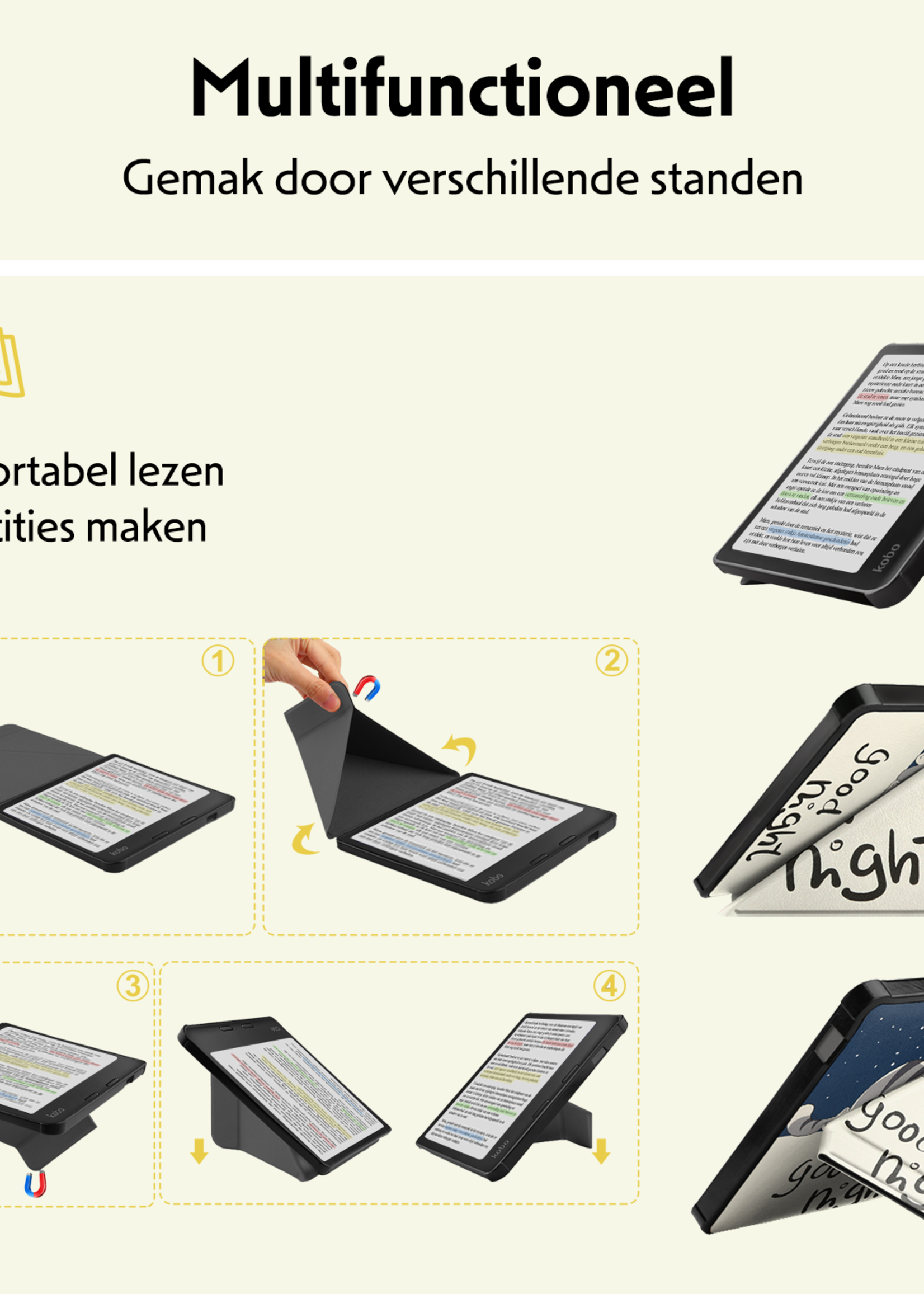 LUQ Hoesje Geschikt voor Kobo Libra Colour Hoes Bescherm Hoesje Case Trifold Met Screenprotector - Kat