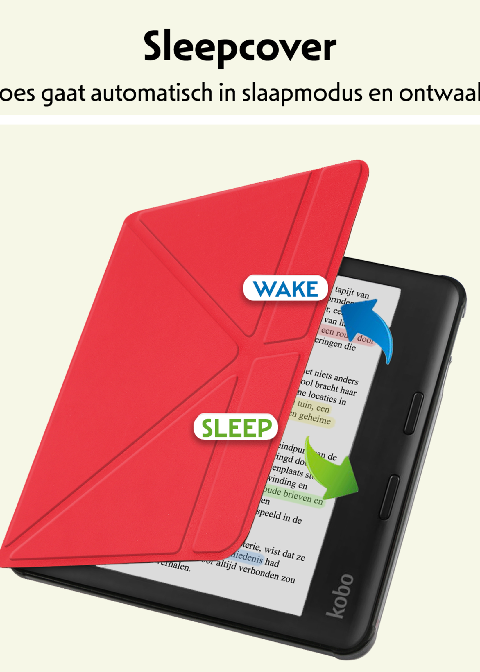 LUQ Hoesje Geschikt voor Kobo Libra Colour Hoes Bescherm Hoesje Case Trifold Met Screenprotector - Rood