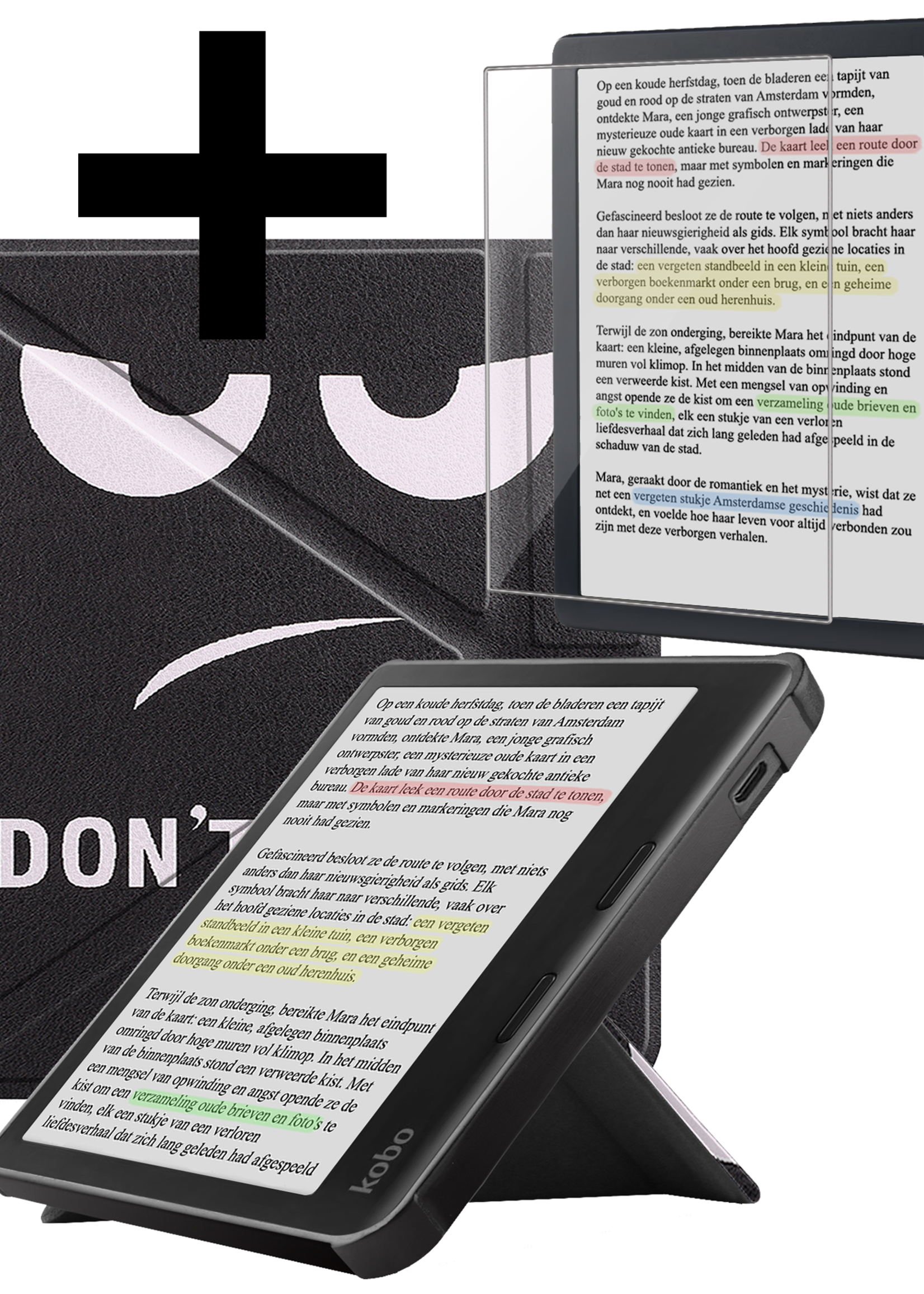 LUQ Hoesje Geschikt voor Kobo Libra Colour Hoes Bescherm Hoesje Case Trifold Met Screenprotector - Don't Touch Me