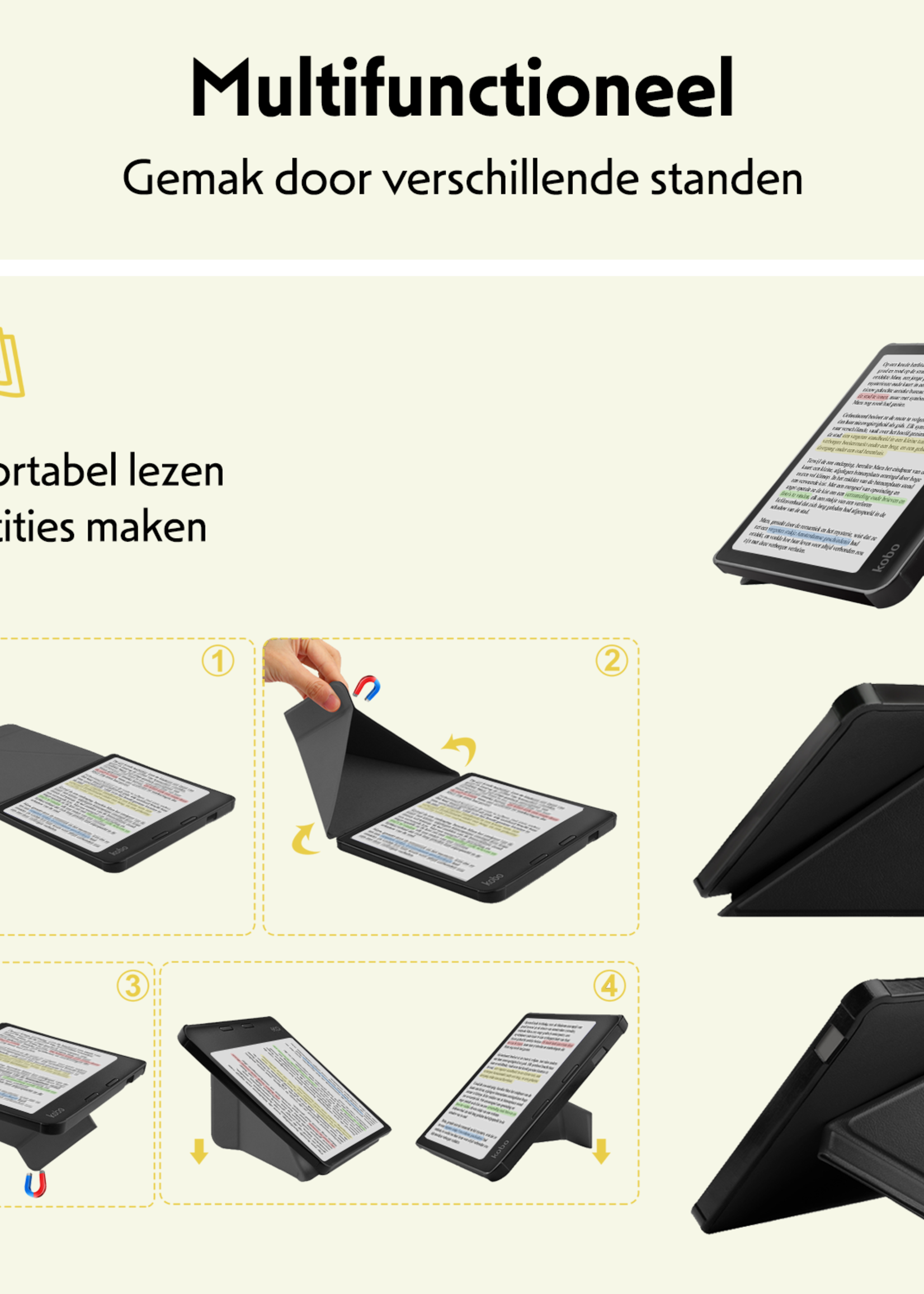 LUQ Hoesje Geschikt voor Kobo Libra Colour Hoes Bescherm Hoesje Case Trifold Met Screenprotector - Zwart