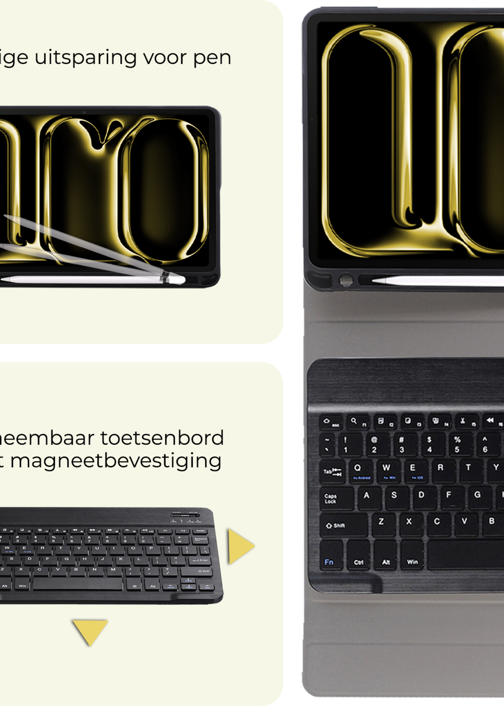 LUQ iPad Pro 13 inch 2024 Hoesje Toetsenbord En Screenprotector - iPad Pro 13 inch 2024 Hoes Luxe Keyboard Case Cover Met Bescherm Glas (10,9 inch) - Zwart