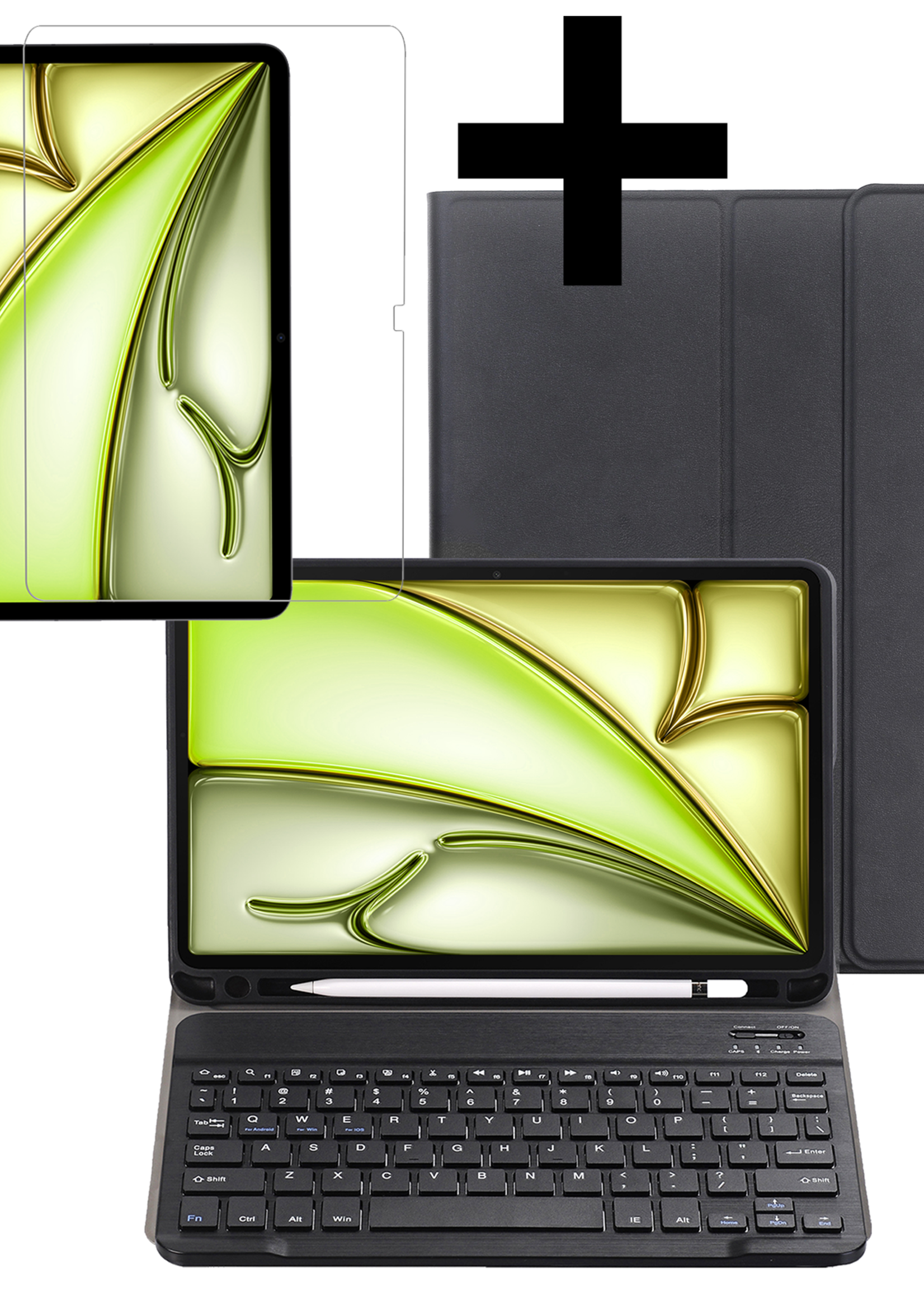 LUQ iPad Air 6 (13 inch) Hoesje Toetsenbord En Screenprotector - iPad Air 6 (13 inch) Hoes Luxe Keyboard Case Cover Met Bescherm Glas (10,9 inch) - Zwart