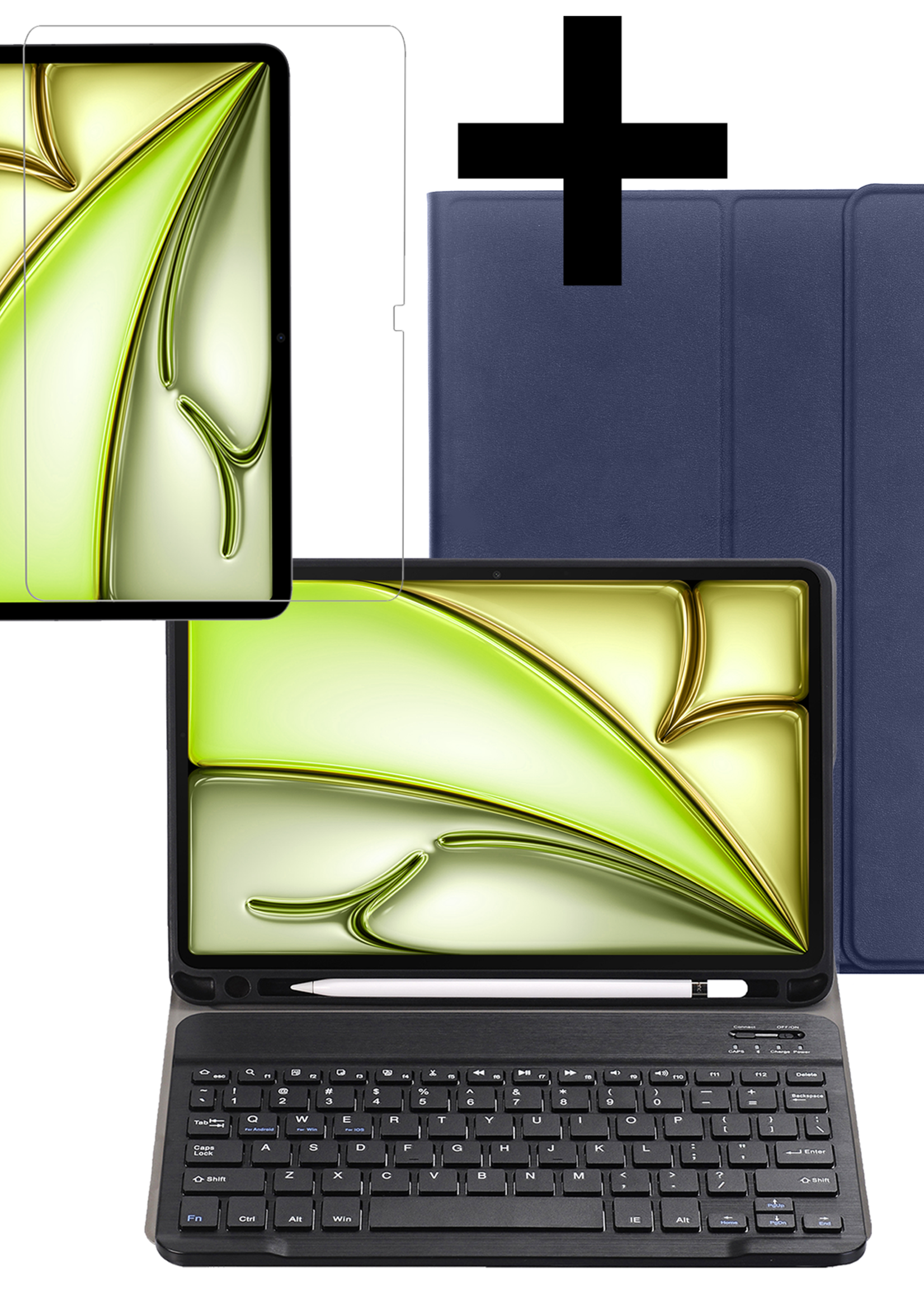 LUQ iPad Air 6 (13 inch) Hoesje Toetsenbord En Screenprotector - iPad Air 6 (13 inch) Hoes Luxe Keyboard Case Cover Met Bescherm Glas (10,9 inch) - Donkerblauw