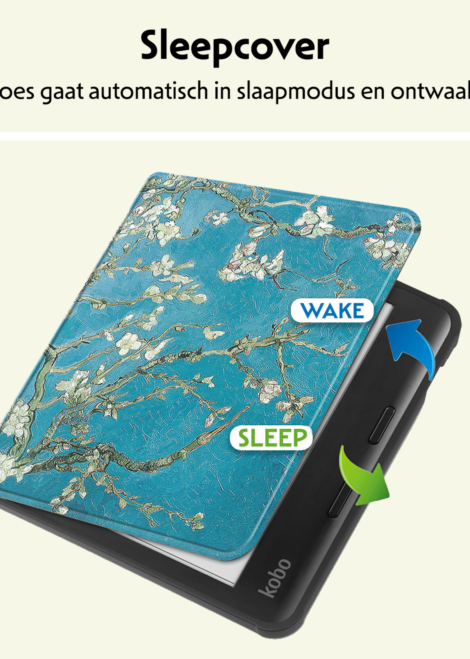 LUQ Hoesje Geschikt voor Kobo Libra Colour Hoes Bescherm Hoesje Case Luxe Sleep Cover - Bloesem