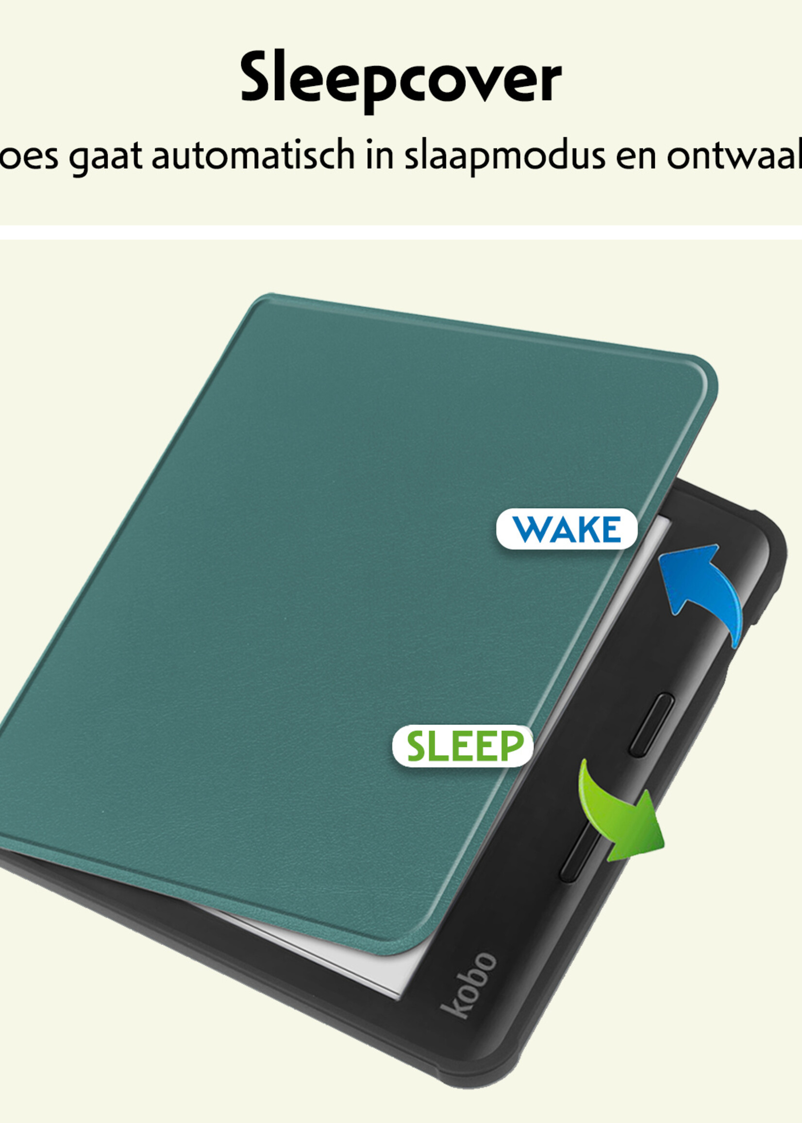 LUQ Hoesje Geschikt voor Kobo Libra Colour Hoes Bescherm Hoesje Case Luxe Sleep Cover - Donkergroen