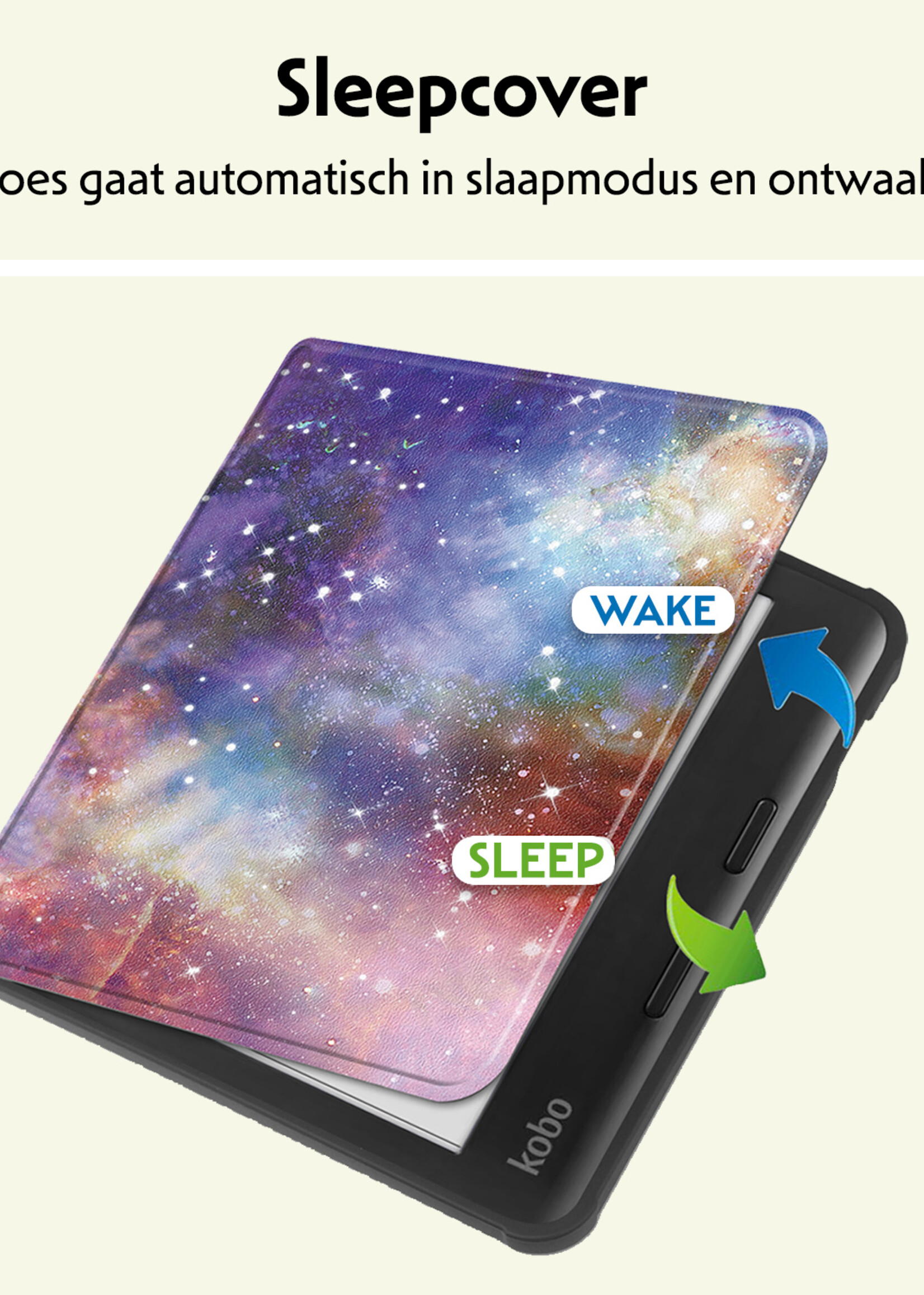 LUQ Hoesje Geschikt voor Kobo Libra Colour Hoes Bescherm Hoesje Case Luxe Sleep Cover Met Screenprotector - Galaxy