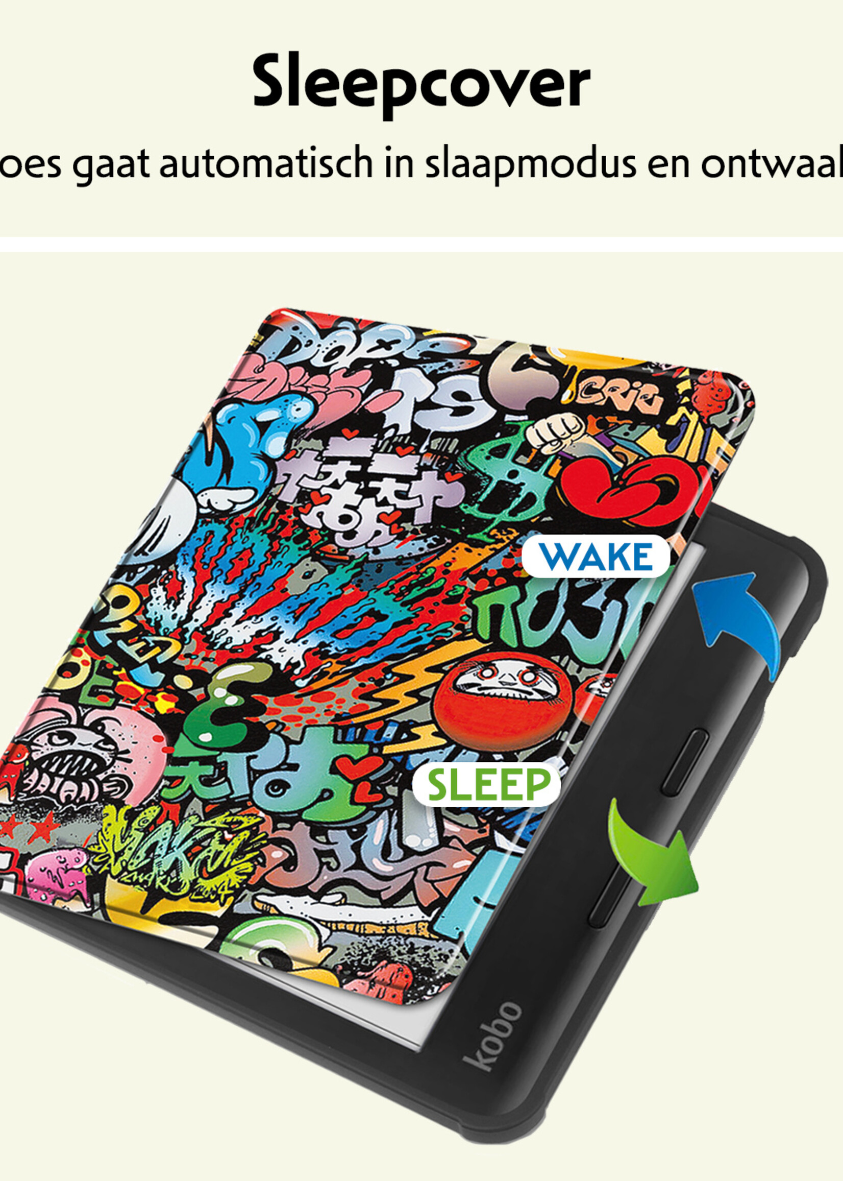 LUQ Hoesje Geschikt voor Kobo Libra Colour Hoes Bescherm Hoesje Case Luxe Sleep Cover Met Screenprotector - Graffity