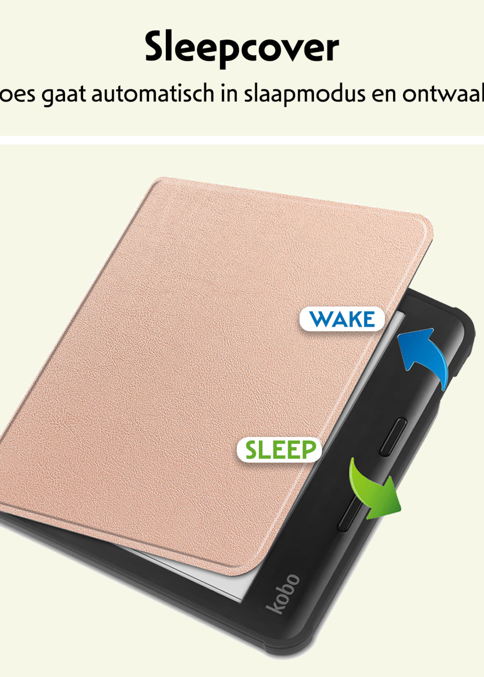 LUQ Hoesje Geschikt voor Kobo Libra Colour Hoes Bescherm Hoesje Case Luxe Sleep Cover Met Screenprotector - Rosé Goud