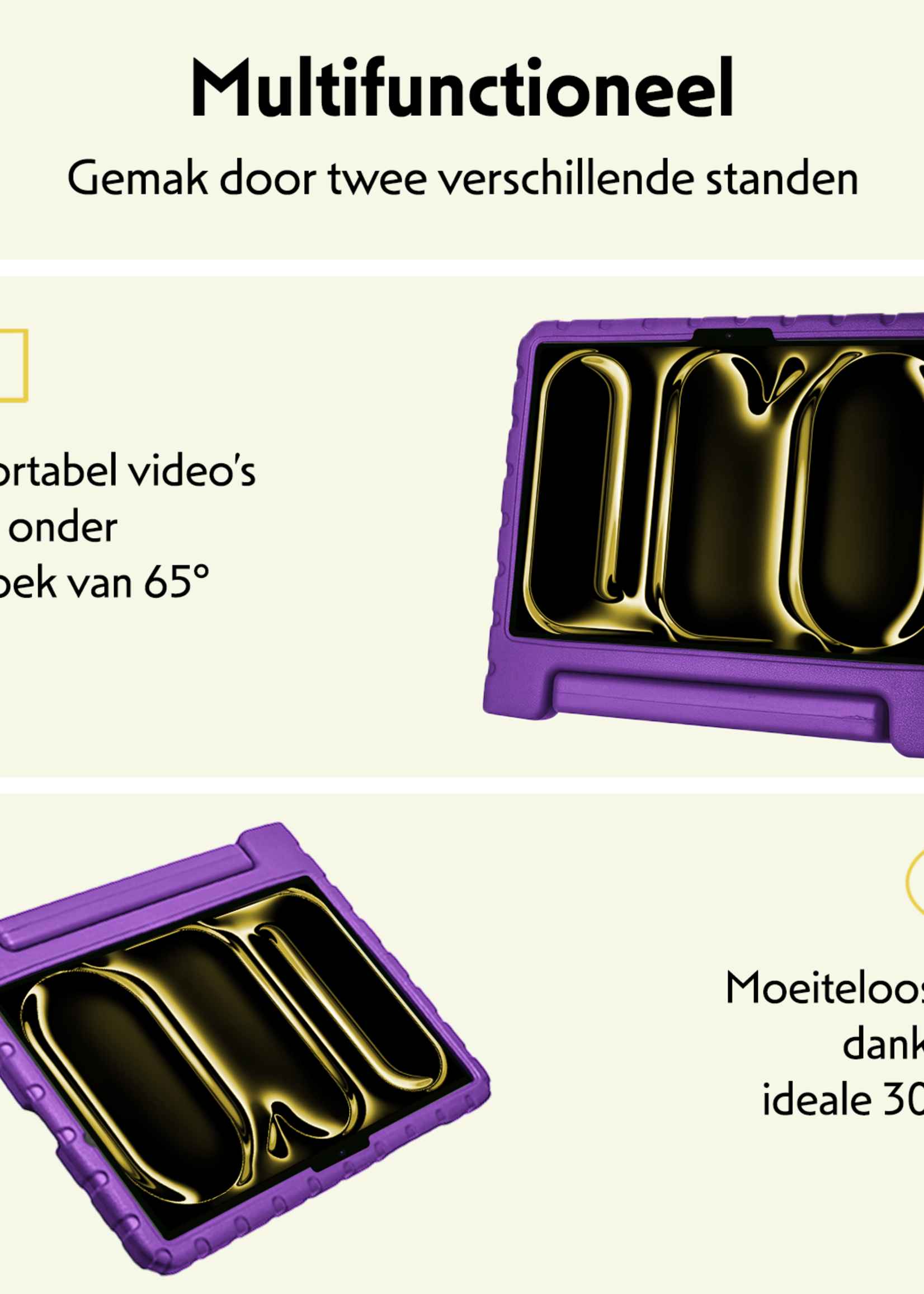 LUQ iPad Pro 11 inch 2024 Hoes Kinder Hoesje Kids Case Cover Kids Proof Met 2x Screenprotector - iPad Pro 11 inch 2024 Kinder Hoes - Paars