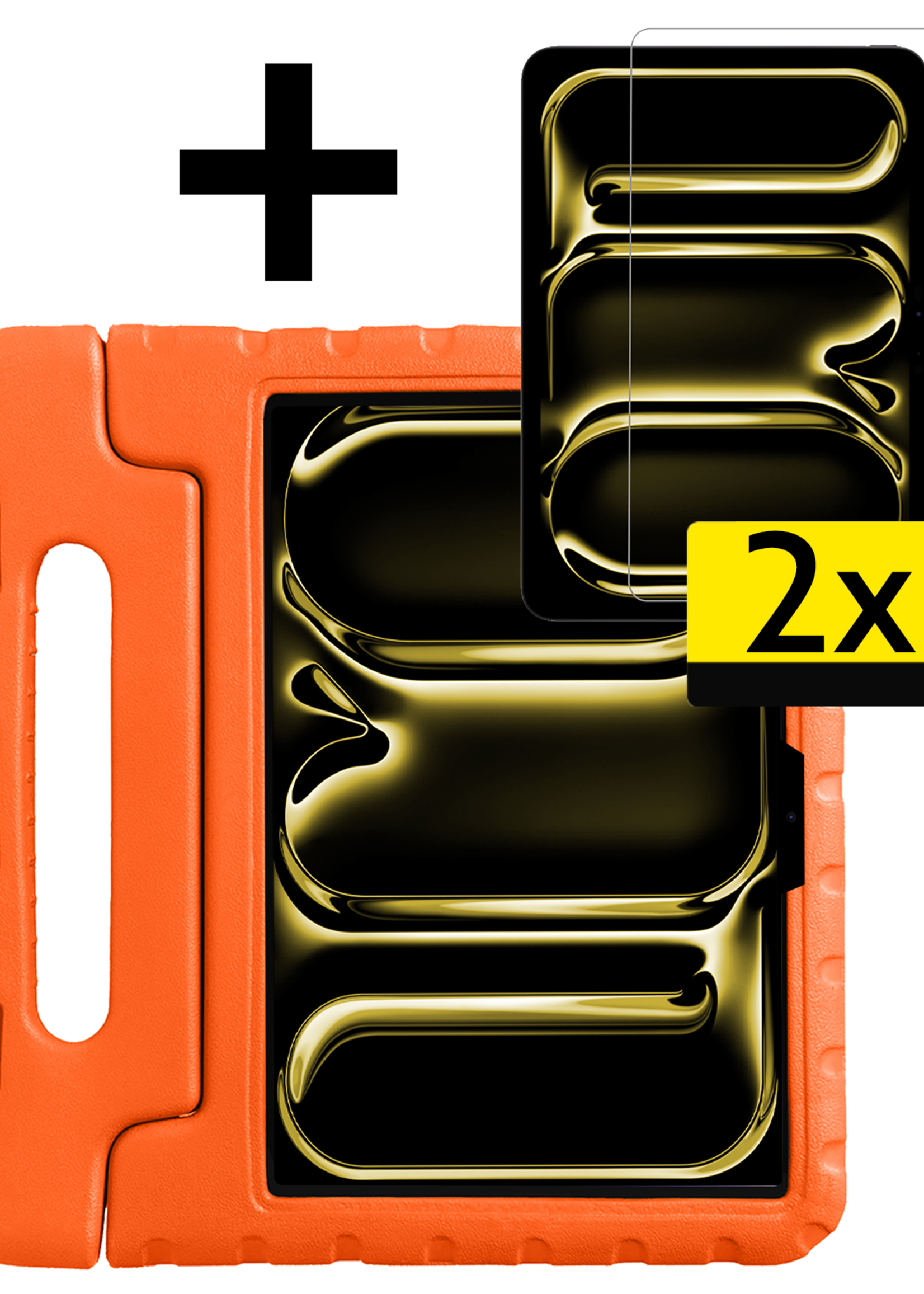 LUQ iPad Pro 11 inch 2024 Hoes Kinder Hoesje Kids Case Cover Kids Proof Met 2x Screenprotector - iPad Pro 11 inch 2024 Kinder Hoes - Oranje