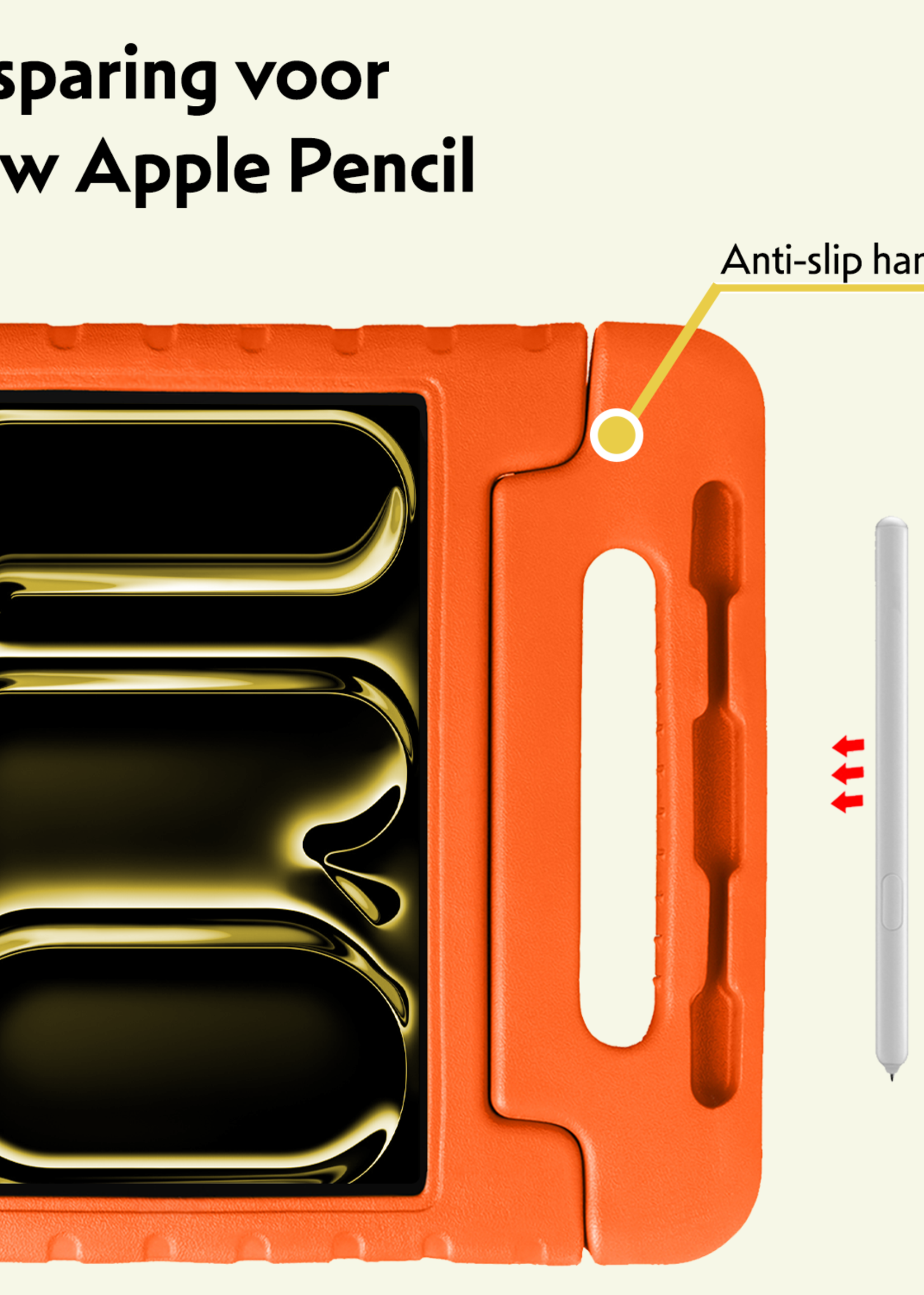 LUQ iPad Pro 11 inch 2024 Hoes Kinder Hoesje Kids Case Cover Kids Proof Met 2x Screenprotector - iPad Pro 11 inch 2024 Kinder Hoes - Oranje