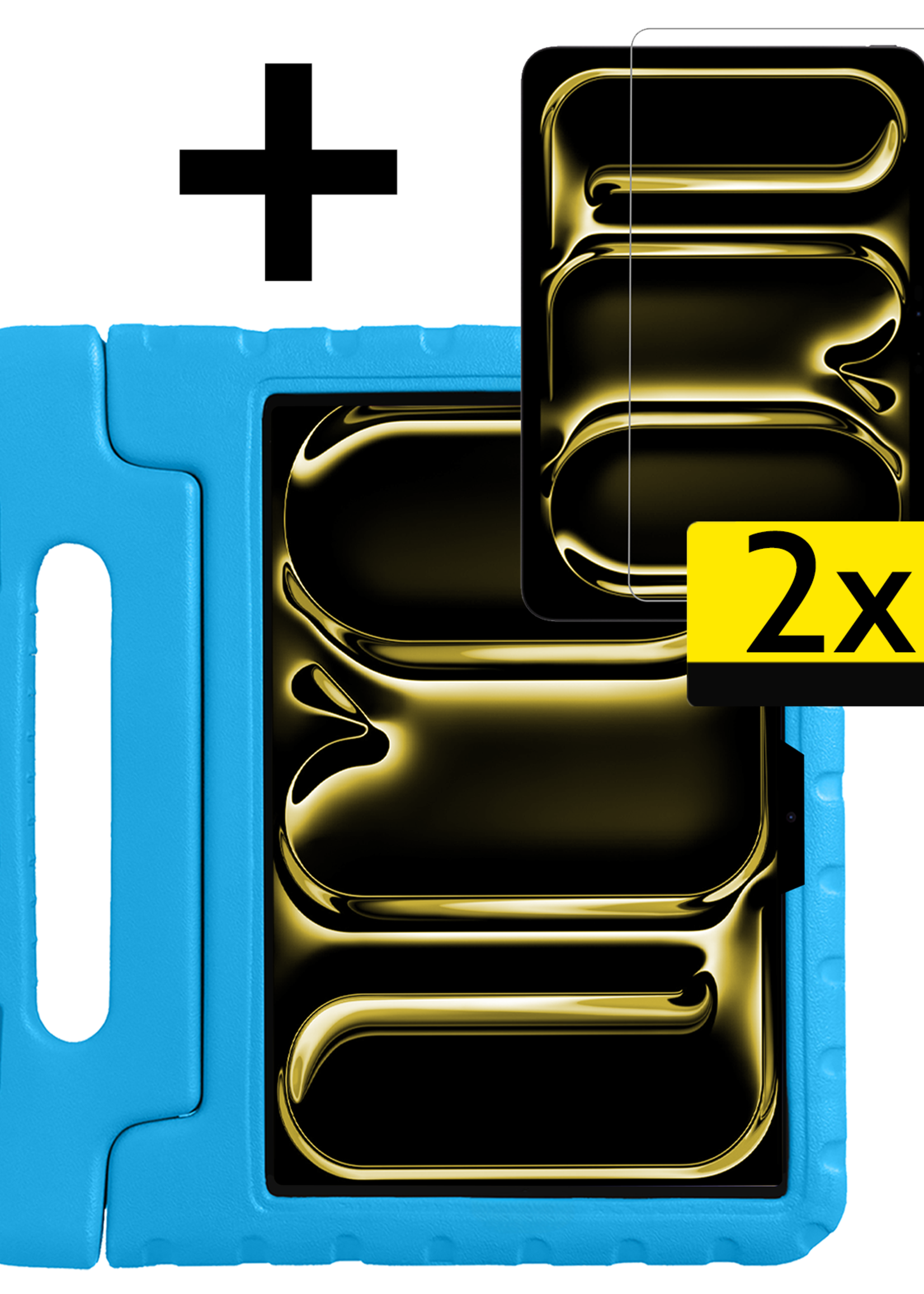 LUQ iPad Pro 11 inch 2024 Hoes Kinder Hoesje Kids Case Cover Kids Proof Met 2x Screenprotector - iPad Pro 11 inch 2024 Kinder Hoes - Licht Blauw