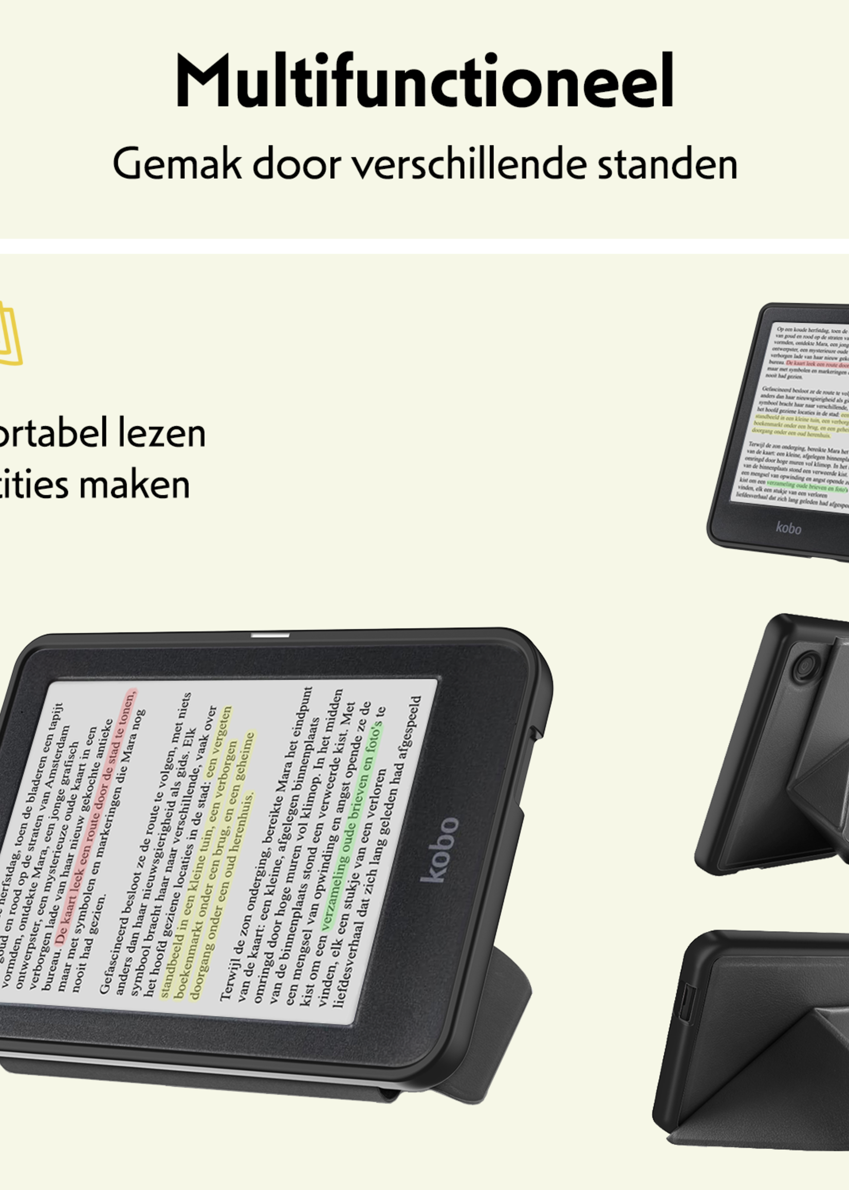 LUQ Hoesje Geschikt voor Kobo Clara Colour Hoes Bescherm Hoesje Case Trifold - Zwart