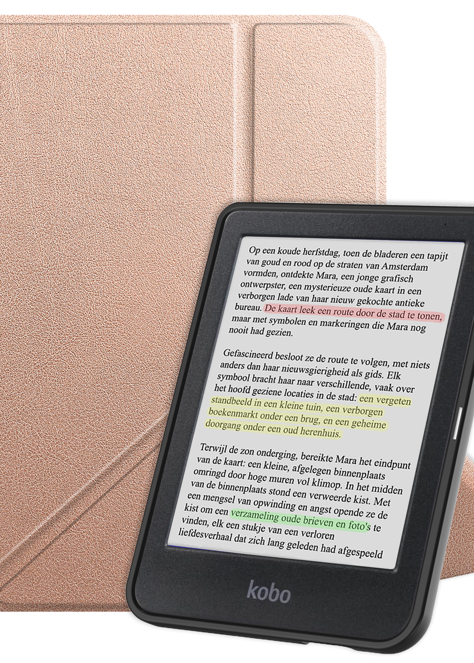 LUQ Hoesje Geschikt voor Kobo Clara Colour Hoes Bescherm Hoesje Case Trifold - Rosé Goud