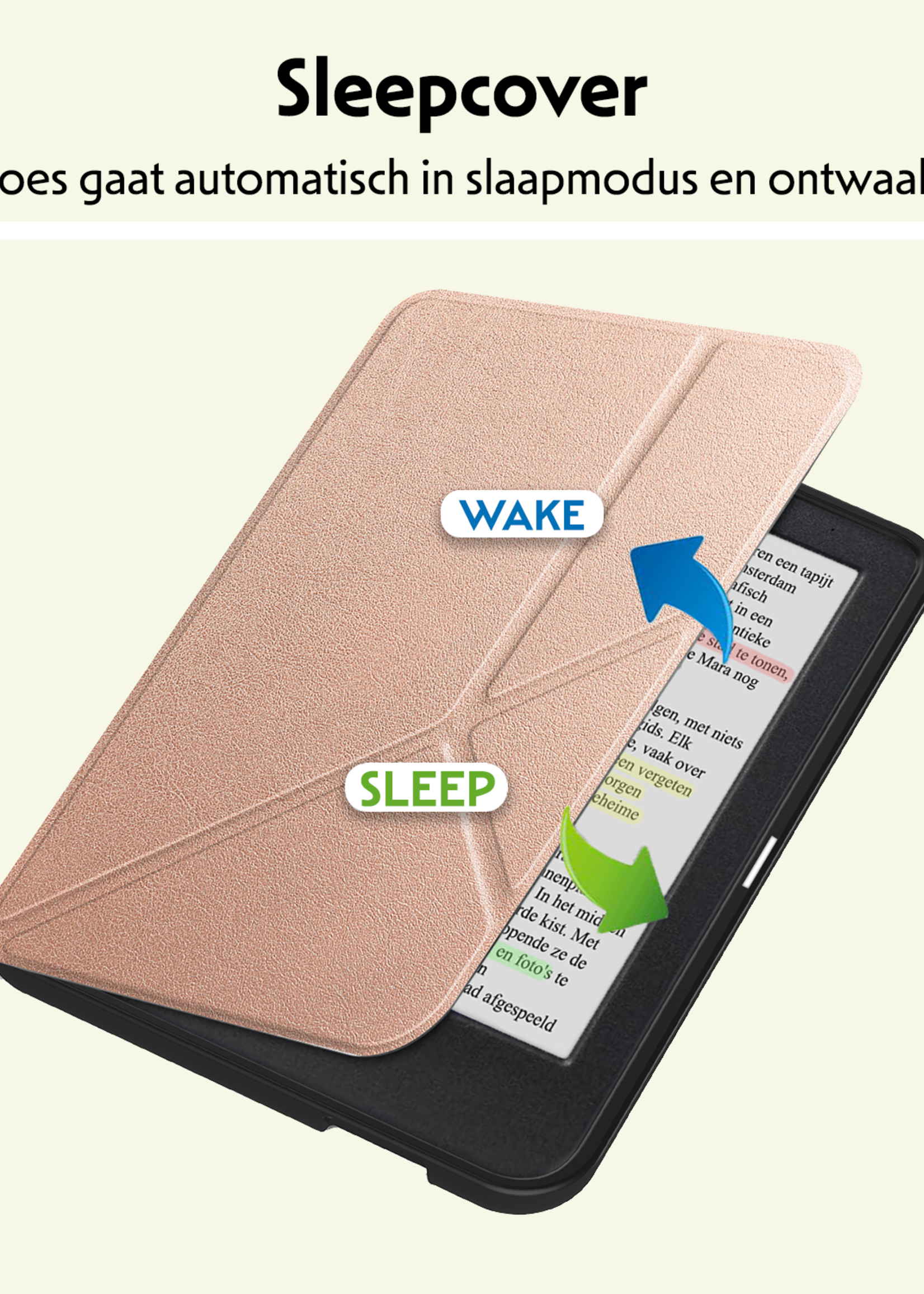 LUQ Hoesje Geschikt voor Kobo Clara Colour Hoes Bescherm Hoesje Case Trifold - Rosé Goud