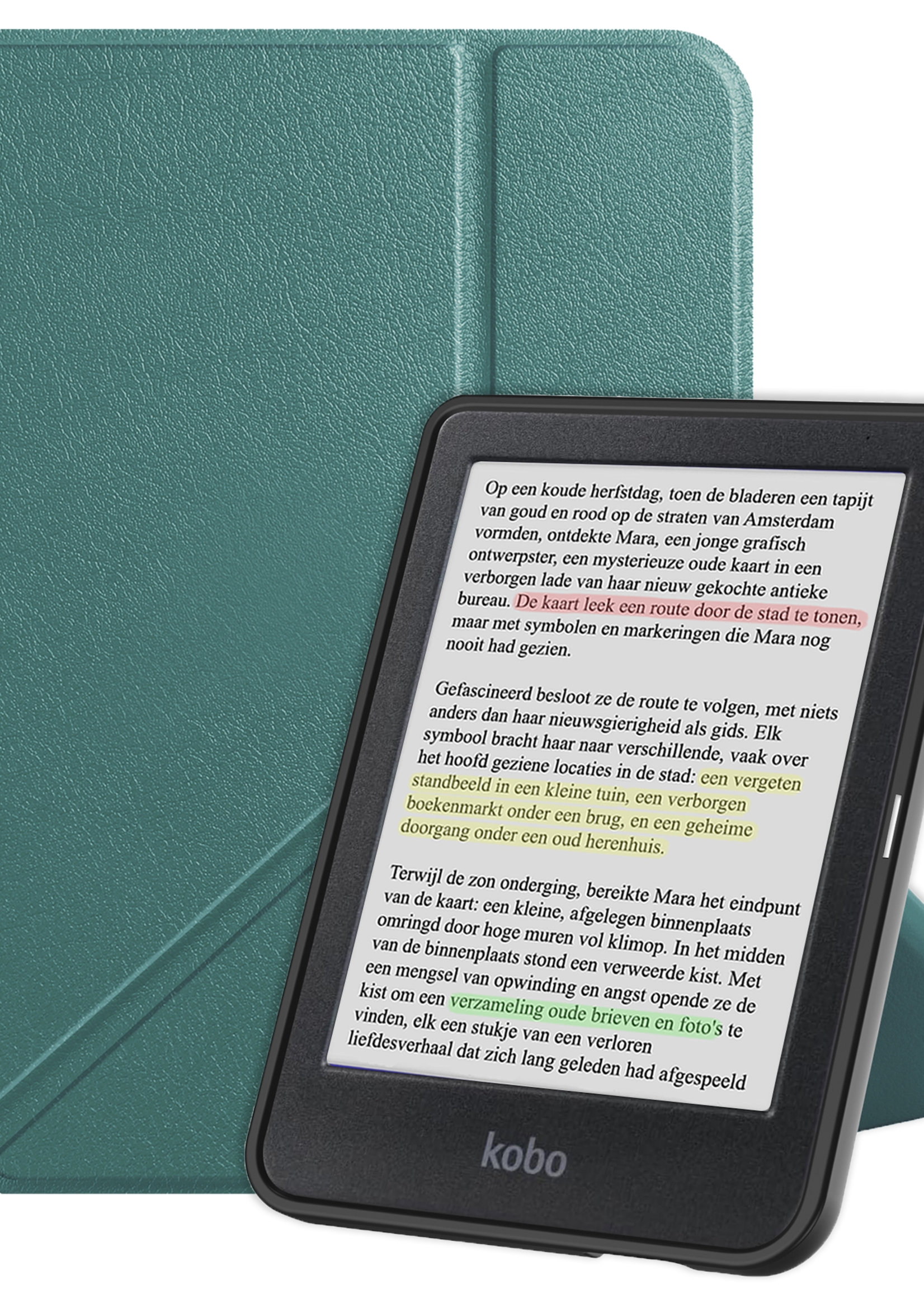 LUQ Hoesje Geschikt voor Kobo Clara Colour Hoes Bescherm Hoesje Case Trifold - Donkergroen