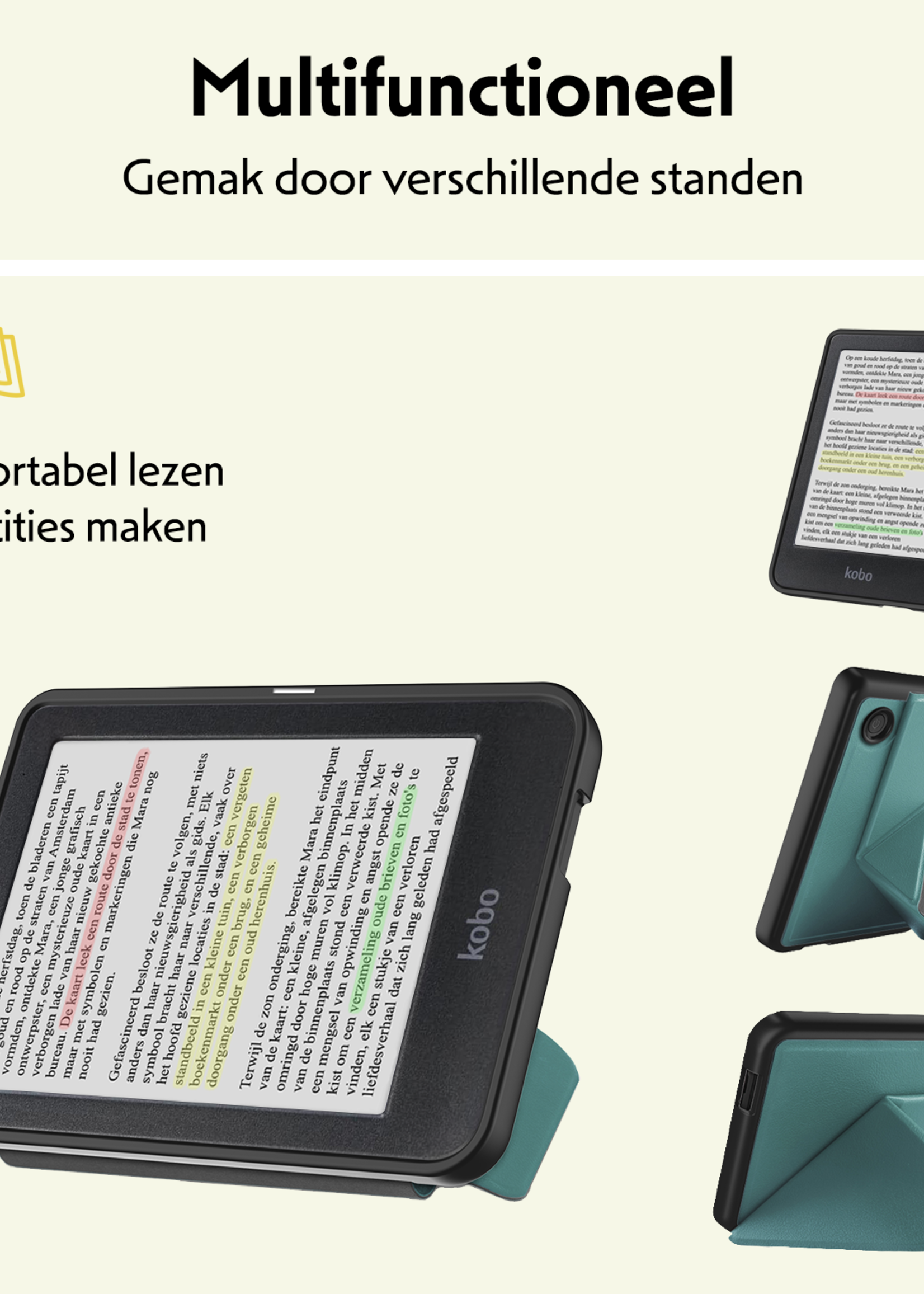 LUQ Hoesje Geschikt voor Kobo Clara Colour Hoes Bescherm Hoesje Case Trifold - Donkergroen