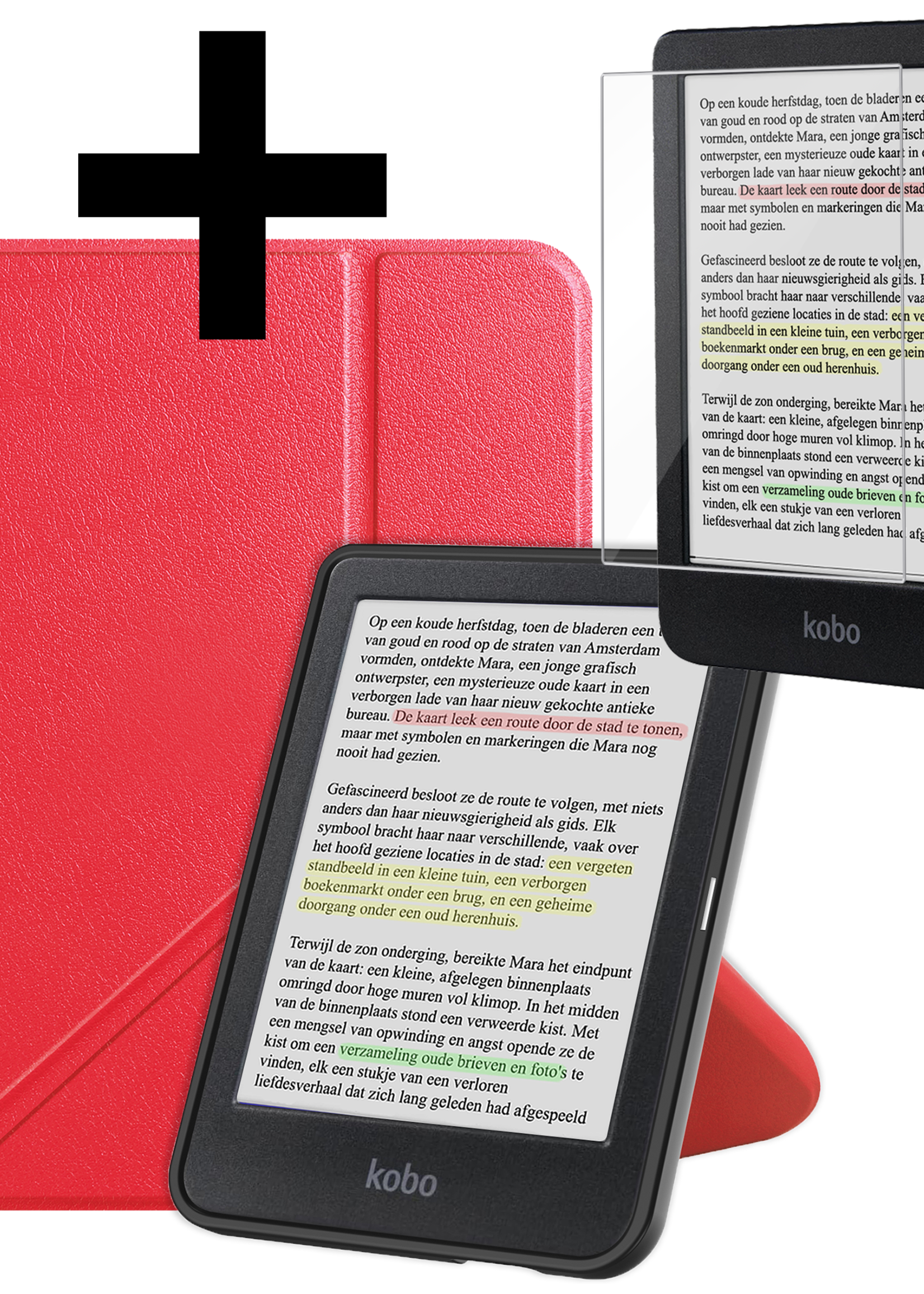 LUQ Hoesje Geschikt voor Kobo Clara Colour Hoes Bescherm Hoesje Case Trifold Met Screenprotector - Rood