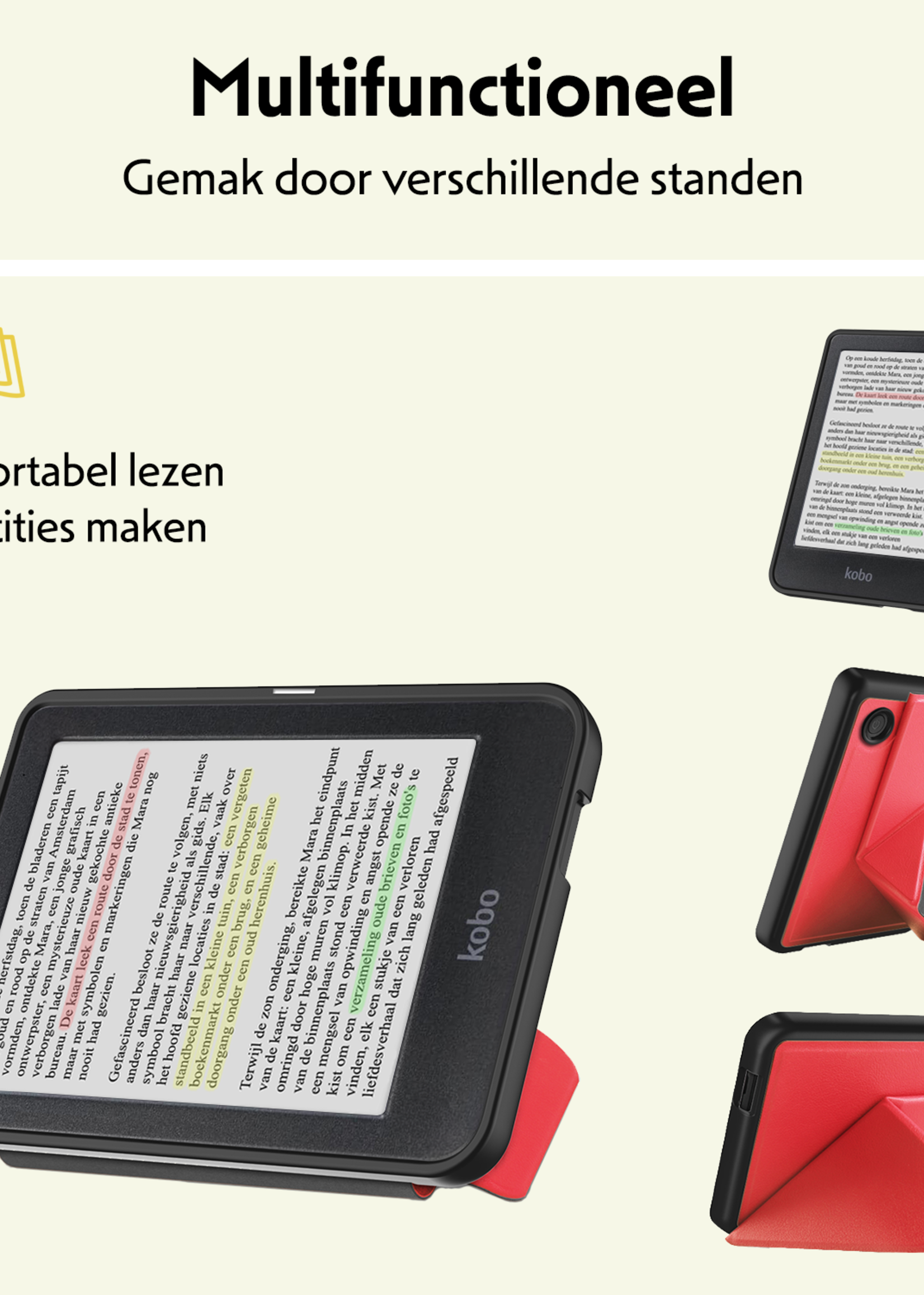 LUQ Hoesje Geschikt voor Kobo Clara Colour Hoes Bescherm Hoesje Case Trifold Met Screenprotector - Rood