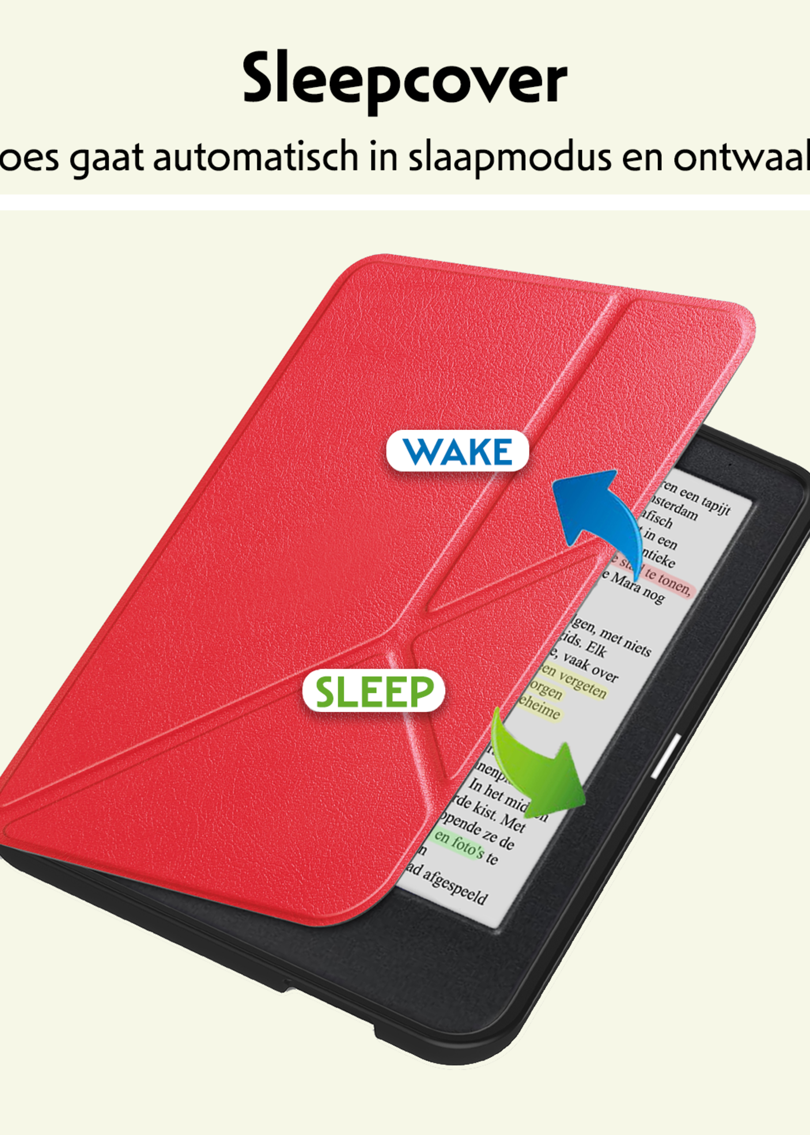 LUQ Hoesje Geschikt voor Kobo Clara Colour Hoes Bescherm Hoesje Case Trifold Met Screenprotector - Rood