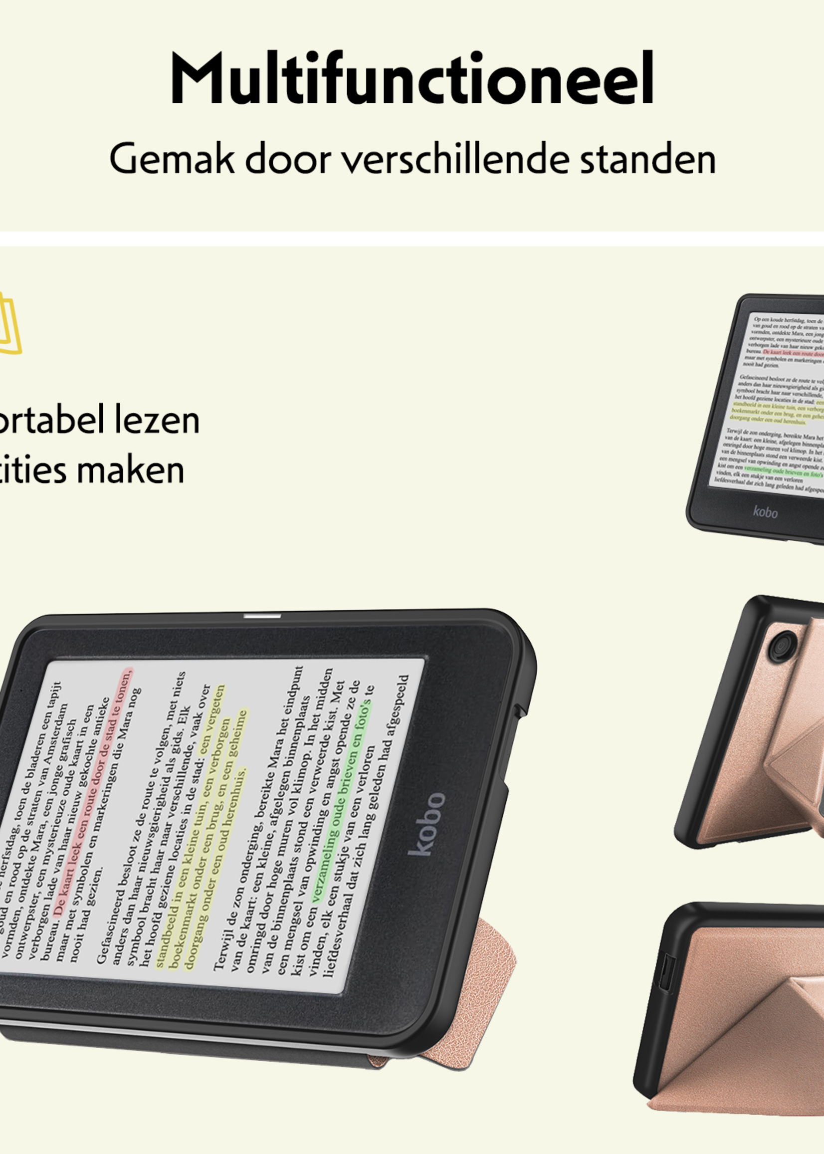 LUQ Hoesje Geschikt voor Kobo Clara Colour Hoes Bescherm Hoesje Case Trifold Met Screenprotector - Rosé Goud