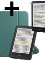 LUQ LUQ Kobo Clara Colour Hoesje Trifold Met Screenprotector - Donkergroen