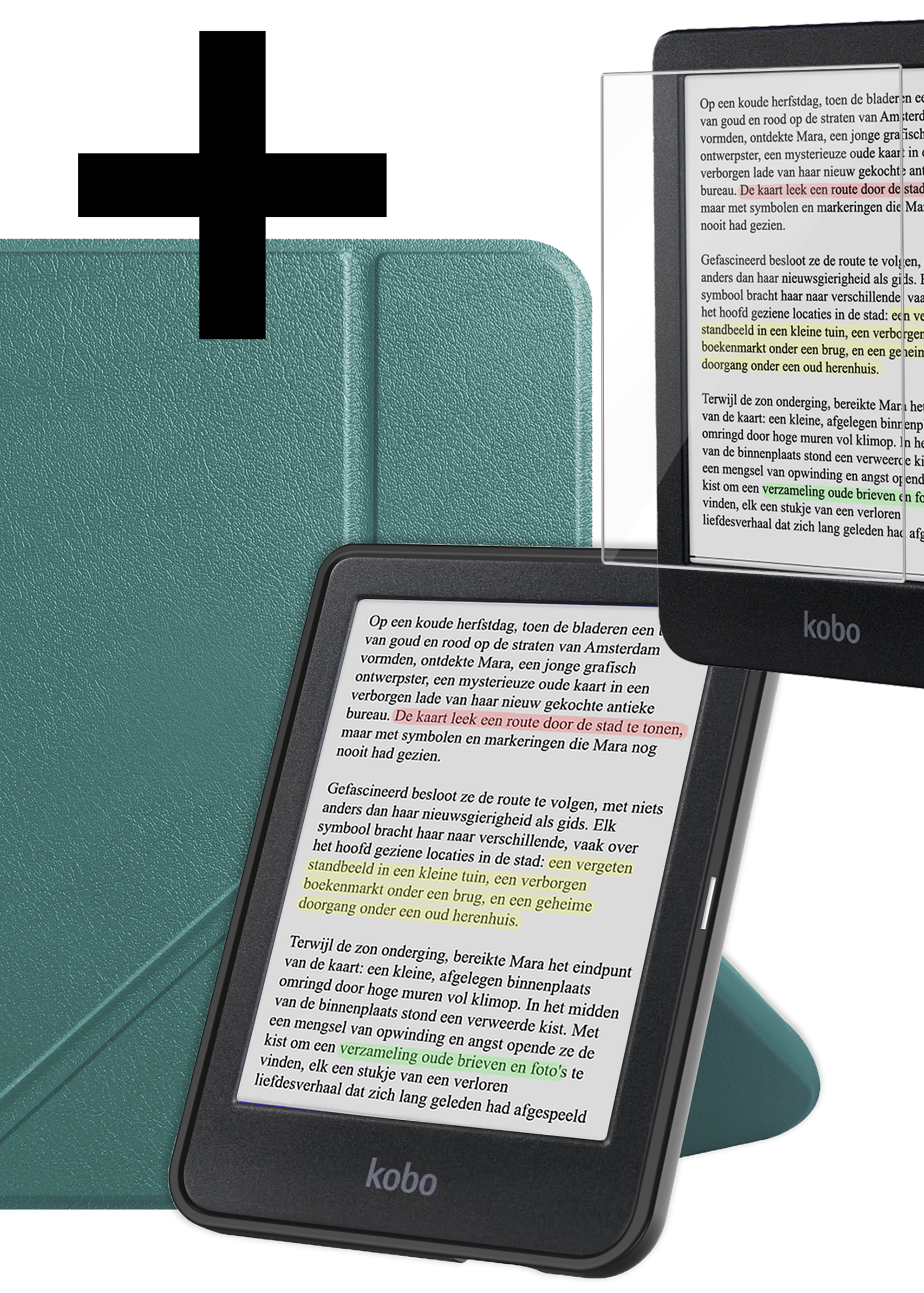 LUQ Hoesje Geschikt voor Kobo Clara Colour Hoes Bescherm Hoesje Case Trifold Met Screenprotector - Donkergroen