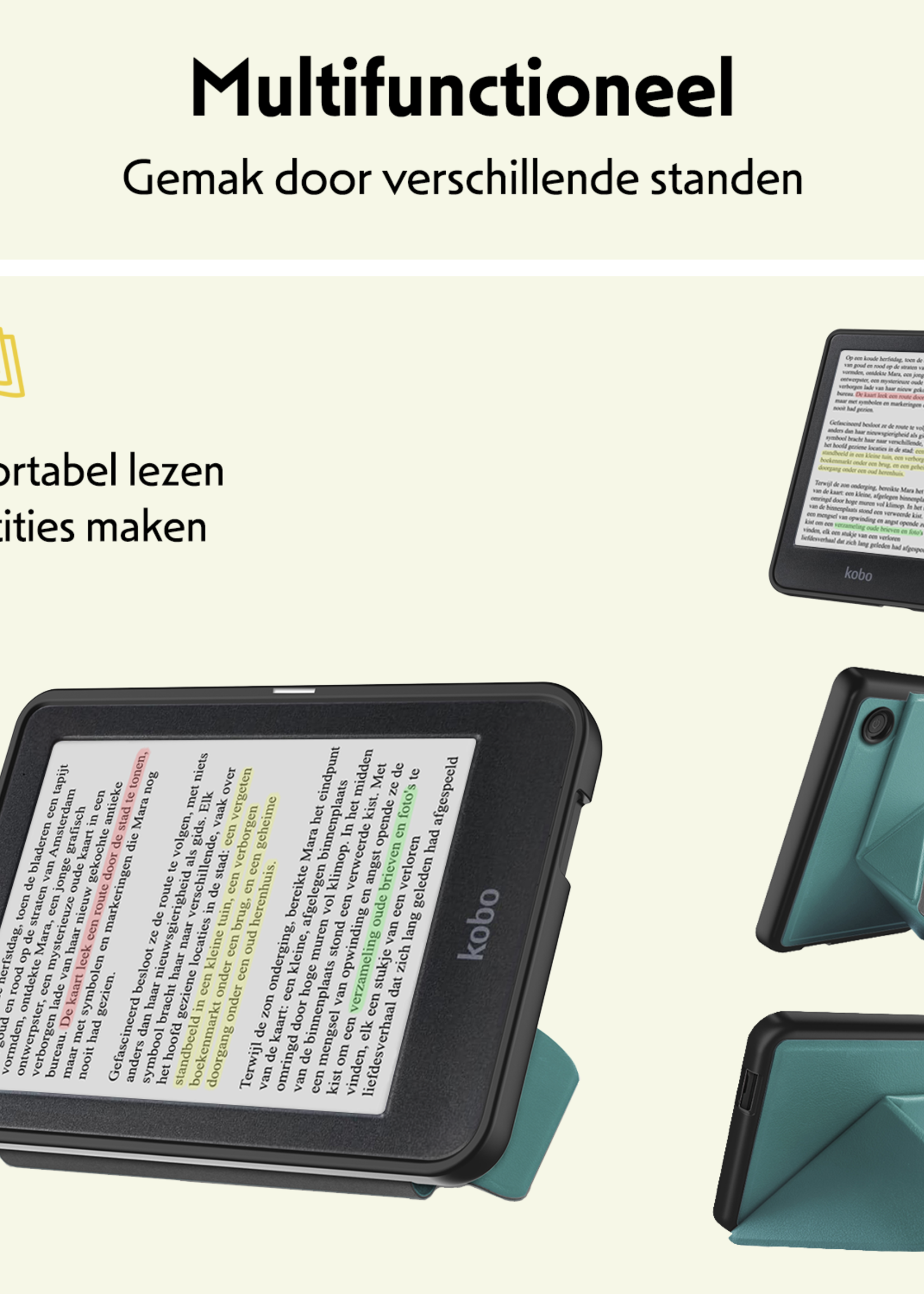 LUQ Hoesje Geschikt voor Kobo Clara Colour Hoes Bescherm Hoesje Case Trifold Met Screenprotector - Donkergroen