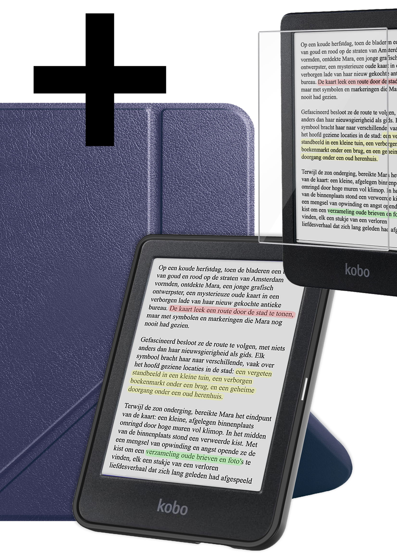 LUQ Hoesje Geschikt voor Kobo Clara Colour Hoes Bescherm Hoesje Case Trifold Met Screenprotector - Donkerblauw