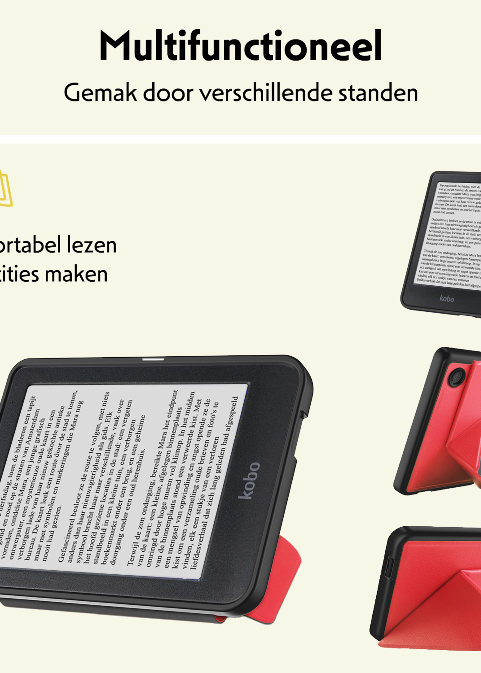 LUQ Hoesje Geschikt voor Kobo Clara BW Hoes Bescherm Hoesje Case Trifold - Rood