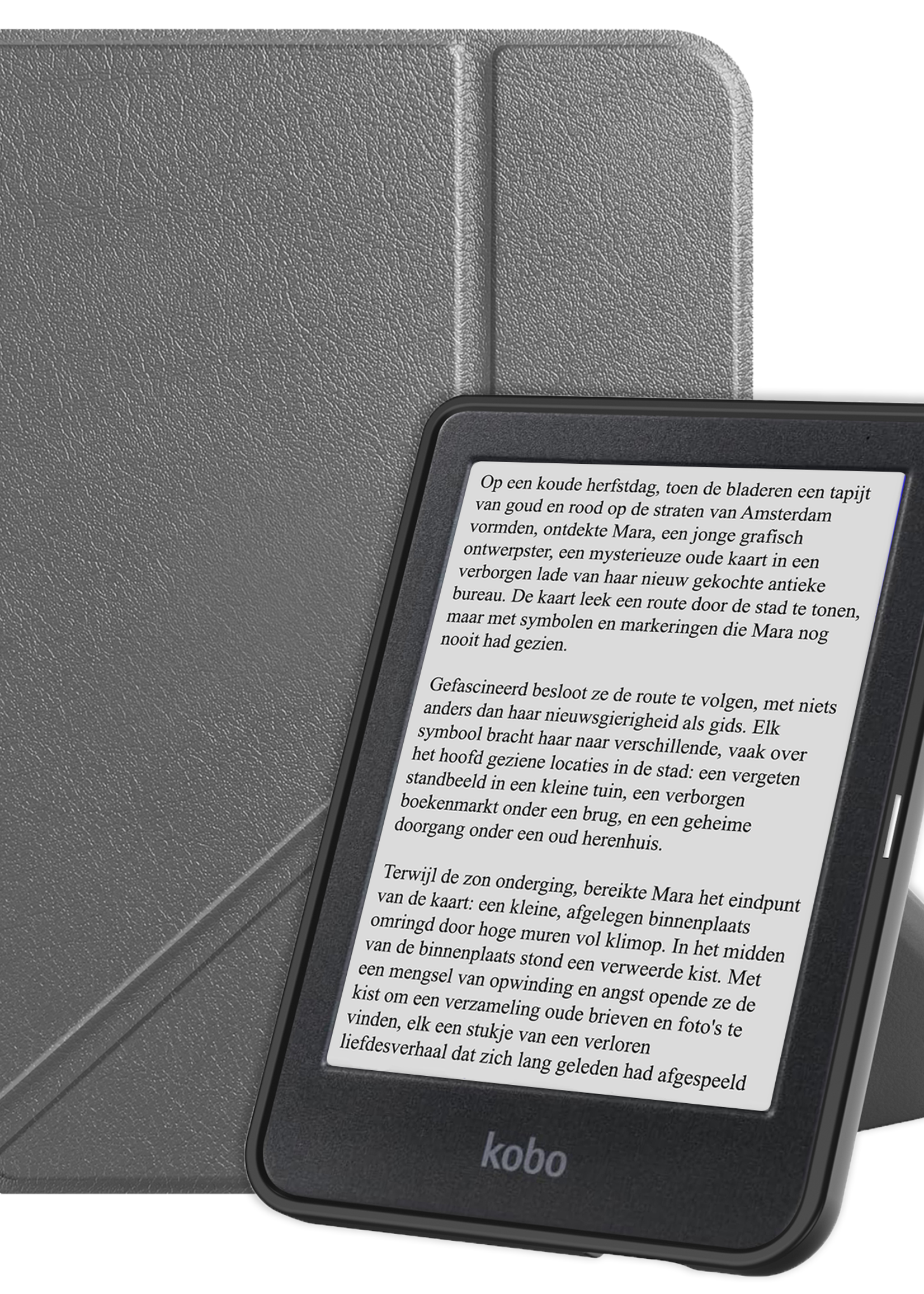 LUQ Hoesje Geschikt voor Kobo Clara BW Hoes Bescherm Hoesje Case Trifold - Grijs