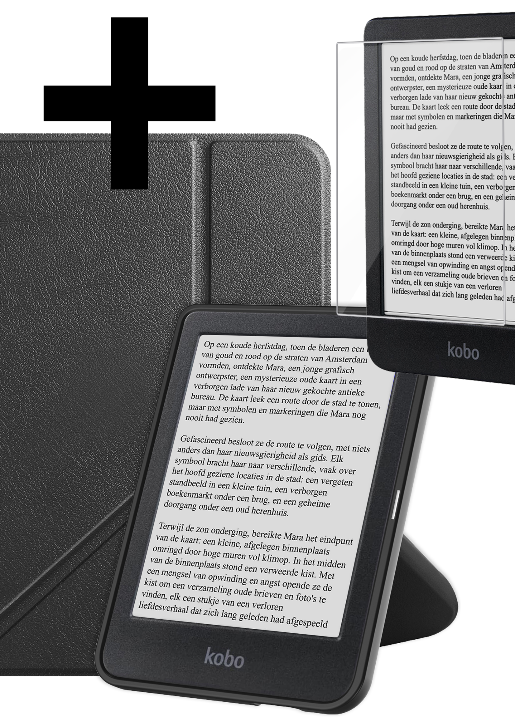 LUQ Hoesje Geschikt voor Kobo Clara BW Hoes Bescherm Hoesje Case Trifold Met Screenprotector - Zwart