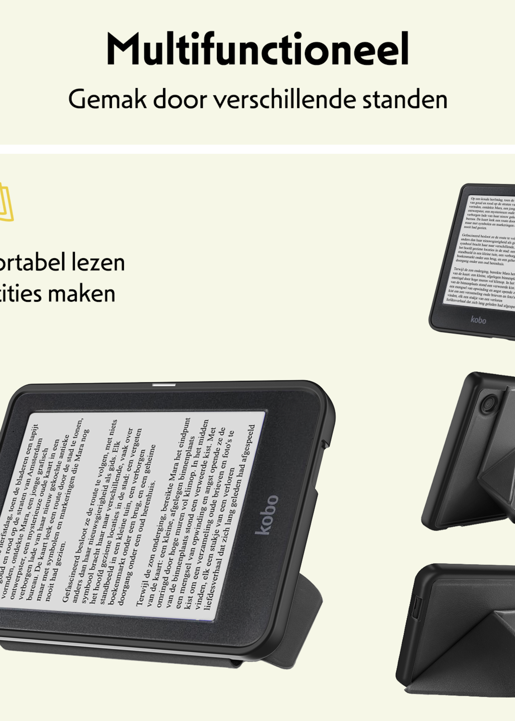 LUQ Hoesje Geschikt voor Kobo Clara BW Hoes Bescherm Hoesje Case Trifold Met Screenprotector - Zwart