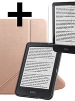 LUQ LUQ Kobo Clara BW Hoesje Trifold Met Screenprotector - Rose Goud