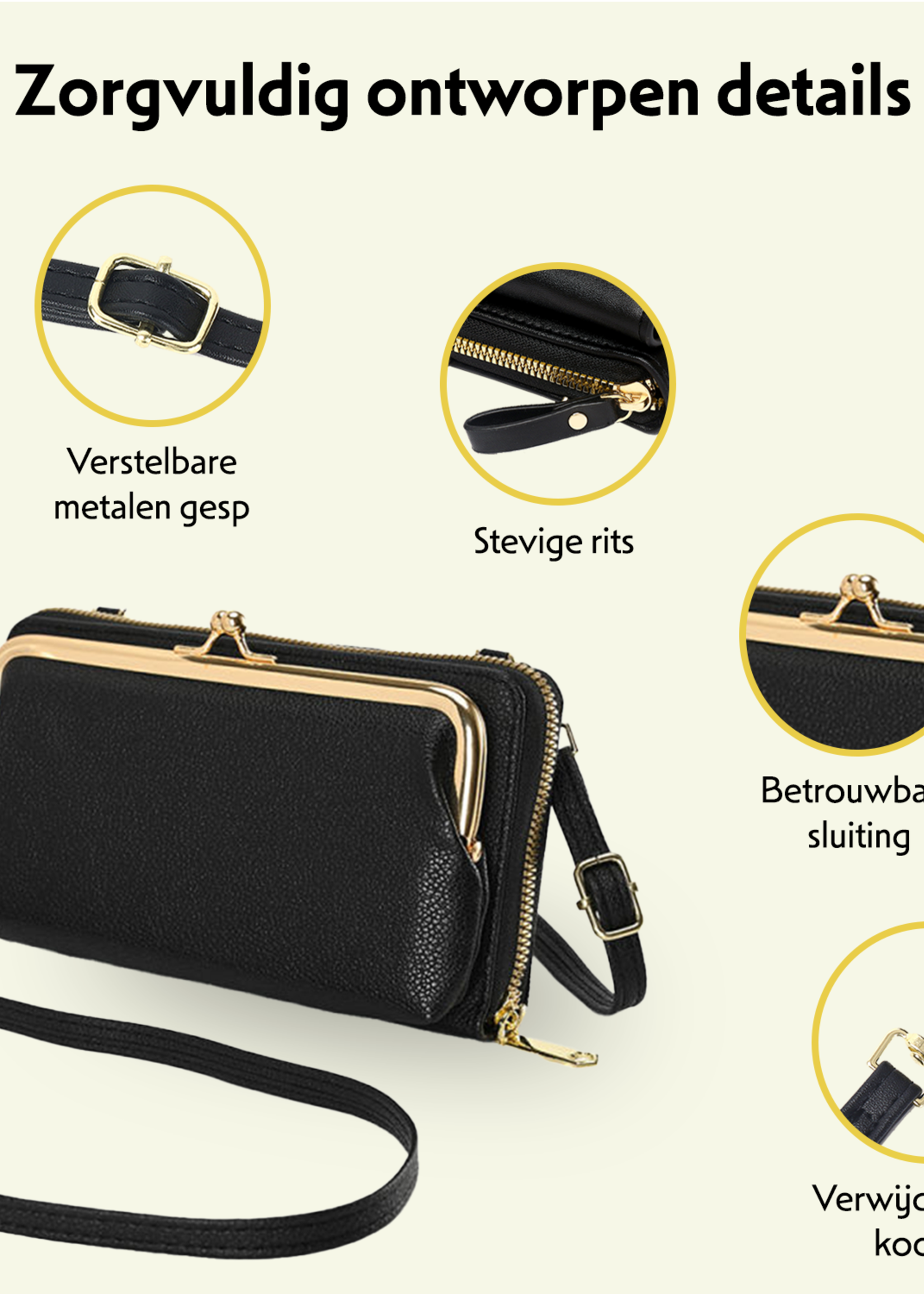 LUQ Crossbodytassen Dames Telefoontasjes - Kunstlederen Telefoontasje Dames Crossbody Schoudertas Met Clip - Zwart