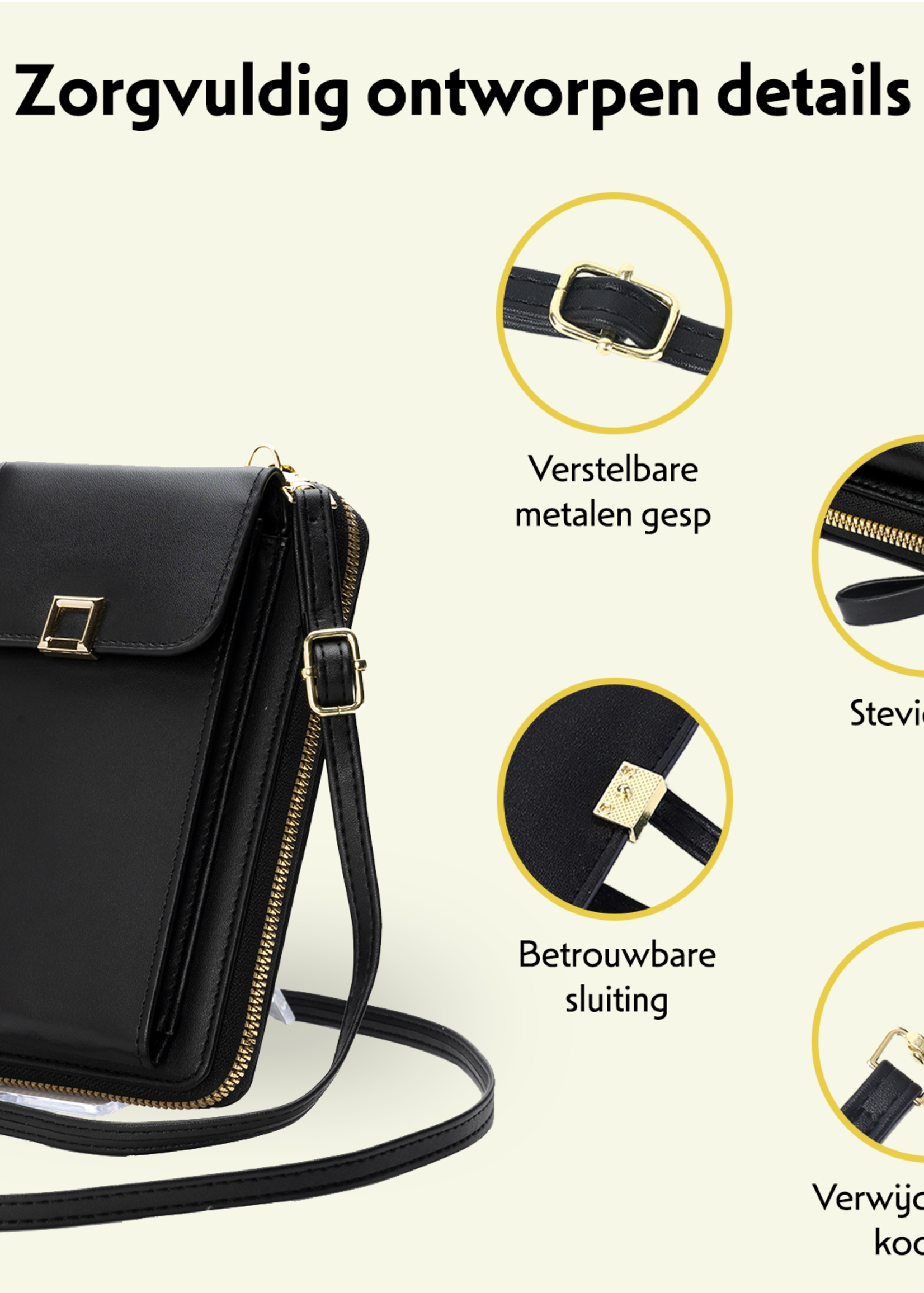 LUQ Crossbodytassen Dames Telefoontasjes - Kunstlederen Telefoontasje Dames Crossbody Schoudertas - Zwart