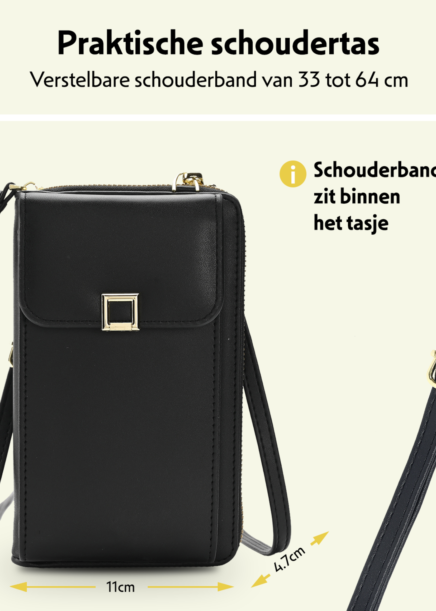 LUQ Crossbodytassen Dames Telefoontasjes - Kunstlederen Telefoontasje Dames Crossbody Schoudertas - Zwart