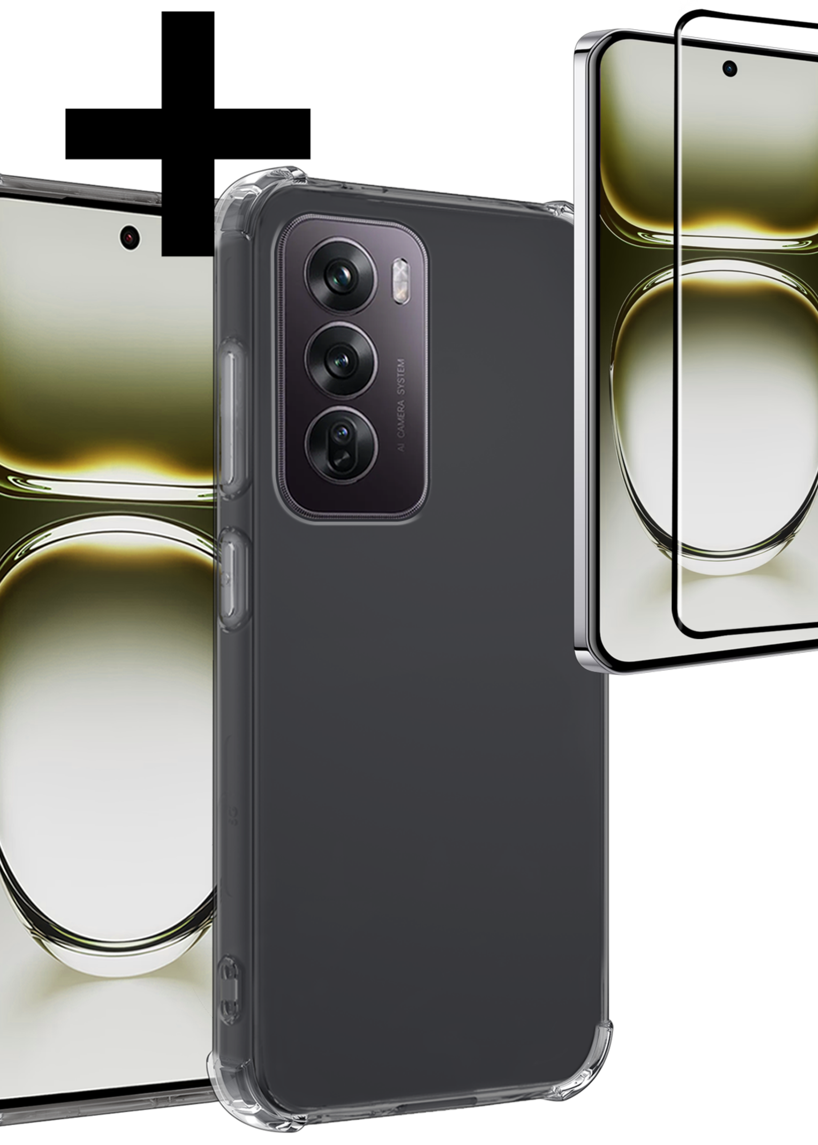 LUQ Hoesje Geschikt voor Oppo Reno12 Hoesje Shock Proof Cover Case Shockproof Met Screenprotector - Hoes Geschikt voor Oppo Reno12 Hoes Siliconen Back Case - Transparant