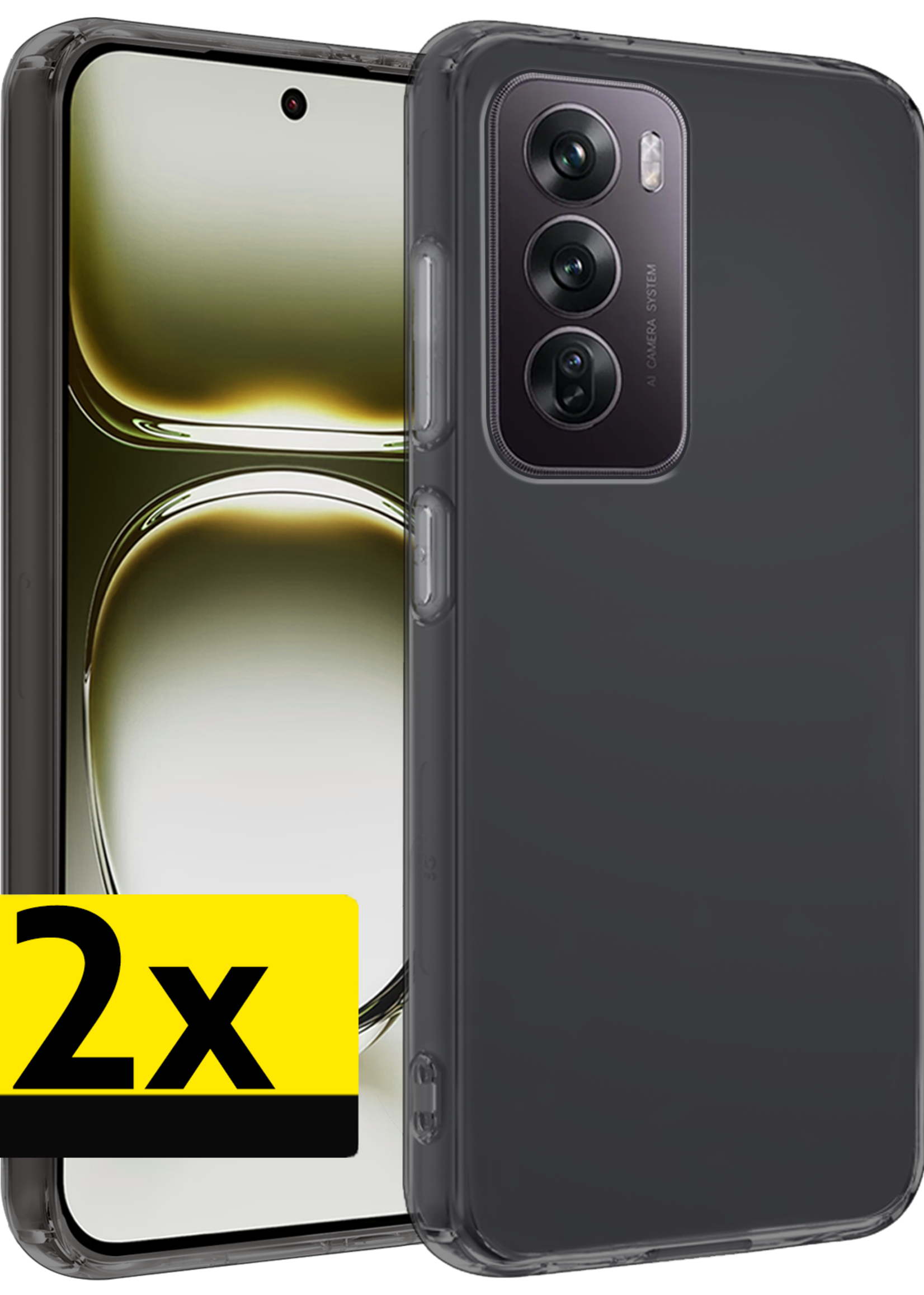 LUQ Hoes Geschikt voor Oppo Reno12 Hoesje Siliconen Back Cover Case - Hoesje Geschikt voor Oppo Reno12 Hoes Cover Hoesje - Transparant - 2 Stuks