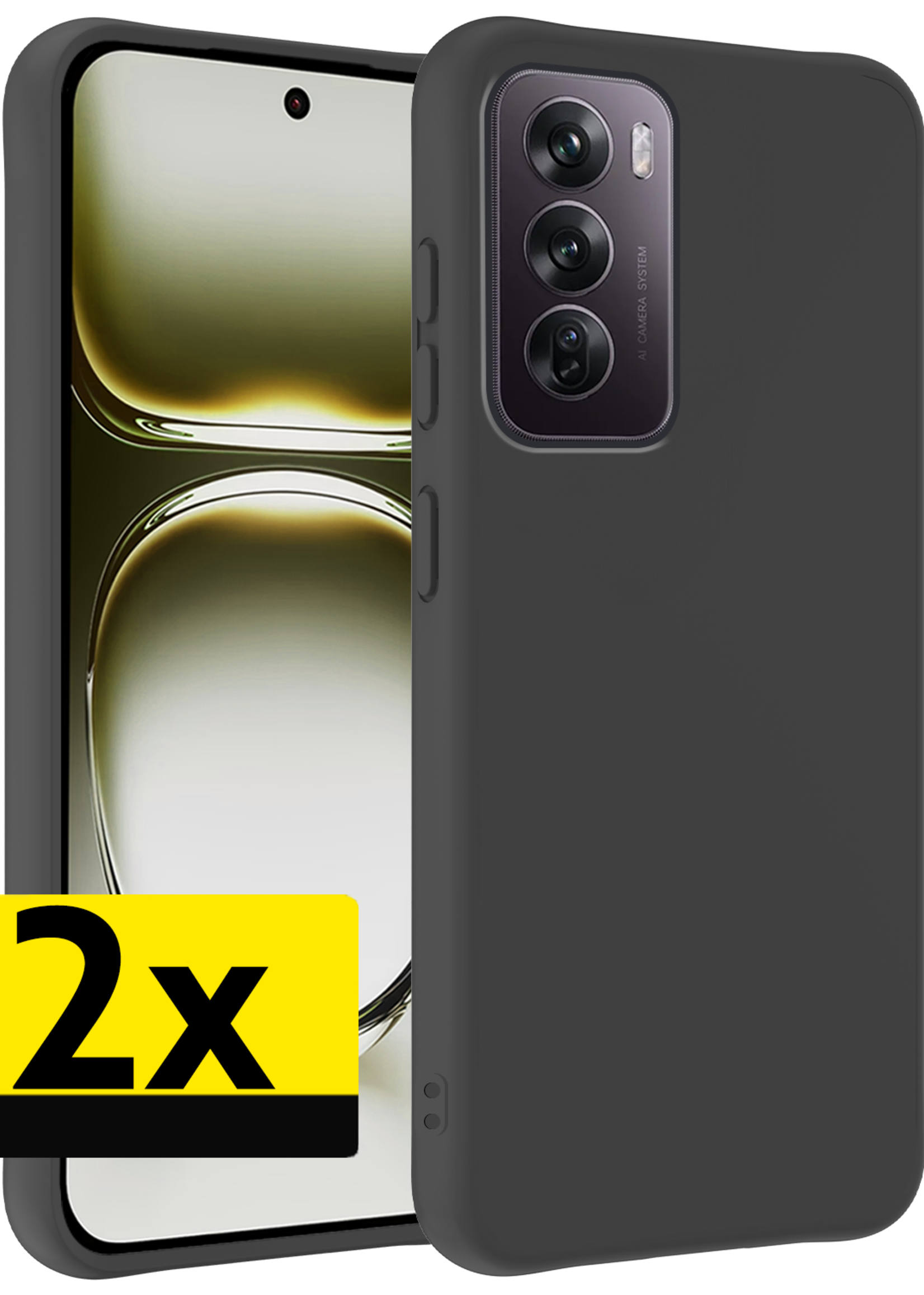 LUQ Hoes Geschikt voor Oppo Reno12 Hoesje Siliconen Back Cover Case - Hoesje Geschikt voor Oppo Reno12 Hoes Cover Hoesje - Zwart - 2 Stuks