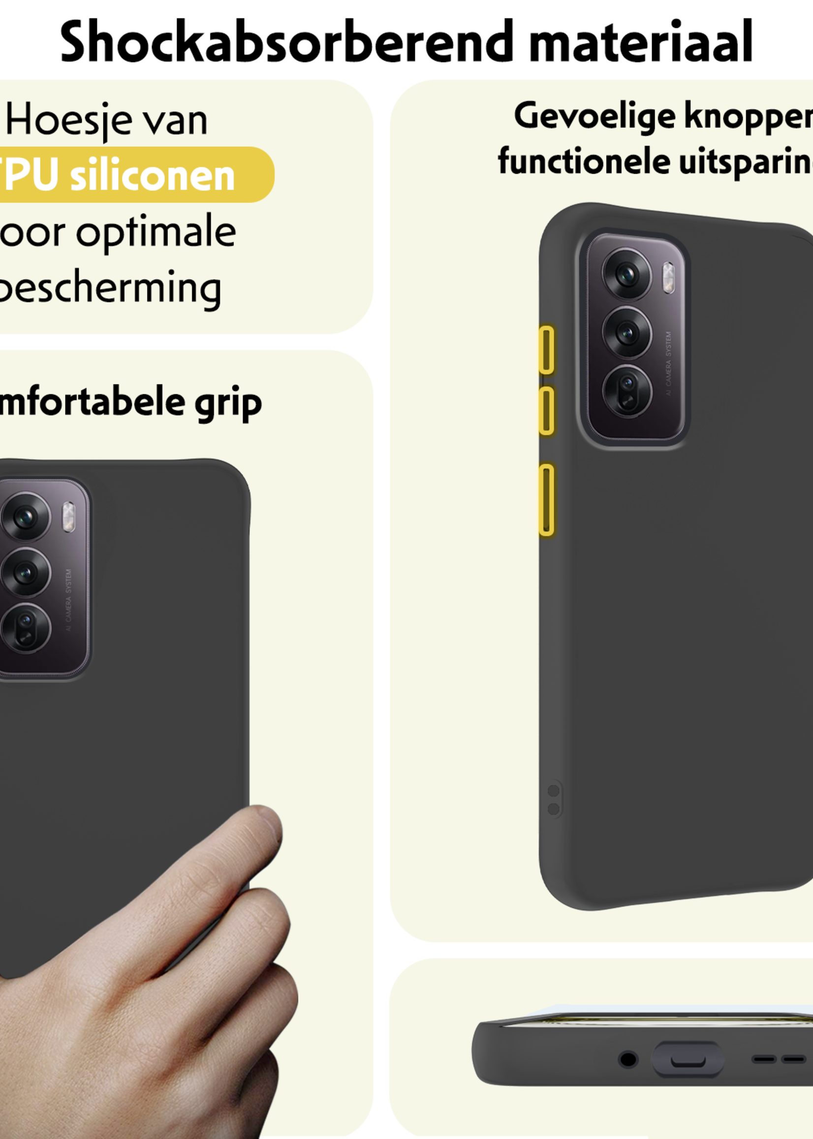 LUQ Hoes Geschikt voor Oppo Reno12 Hoesje Siliconen Back Cover Case Met Screenprotector - Hoesje Geschikt voor Oppo Reno12 Hoes Cover Hoesje - Zwart